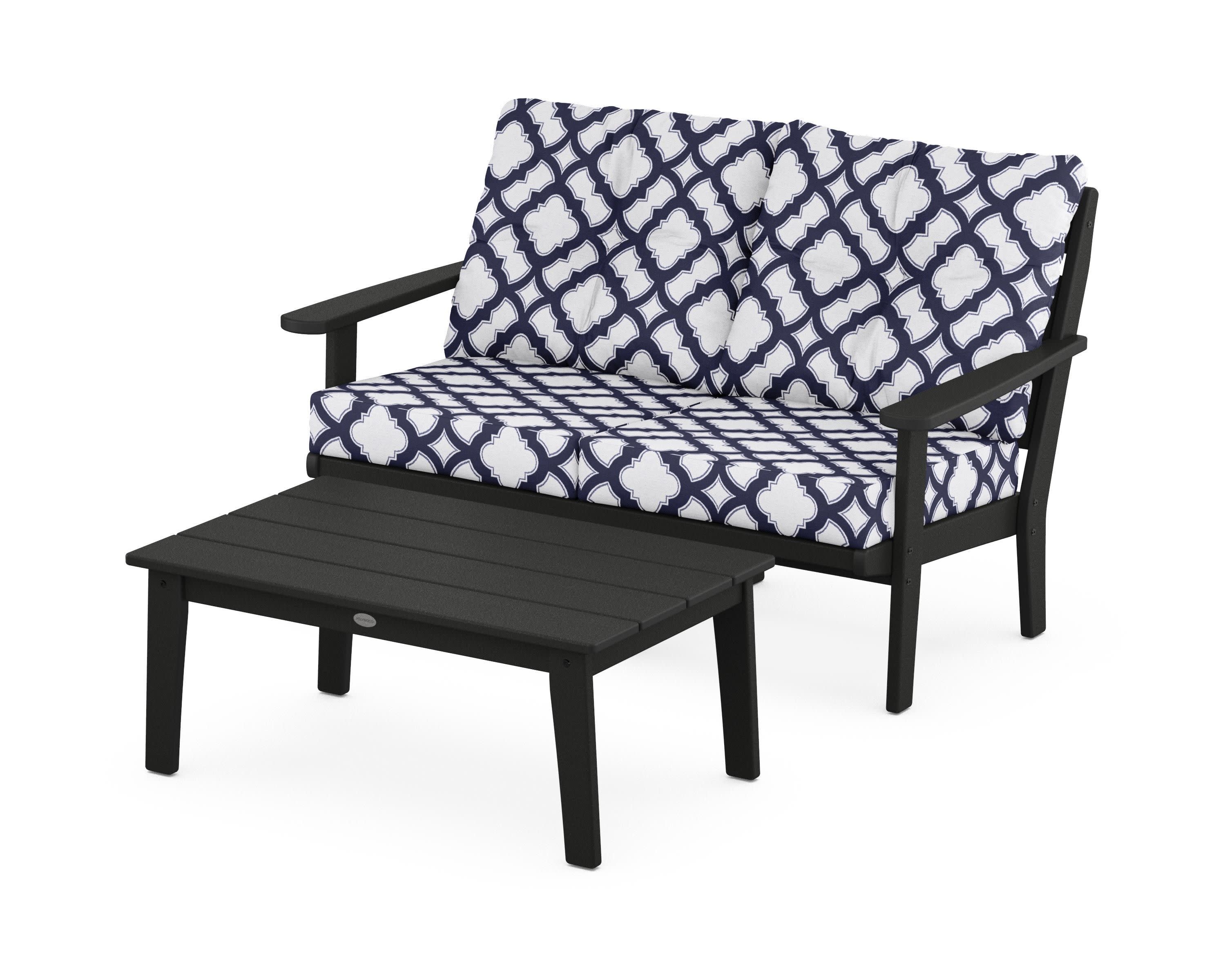 Lakeside 2-Piece Lounge Loveseat Set in Black / Trellis Navy