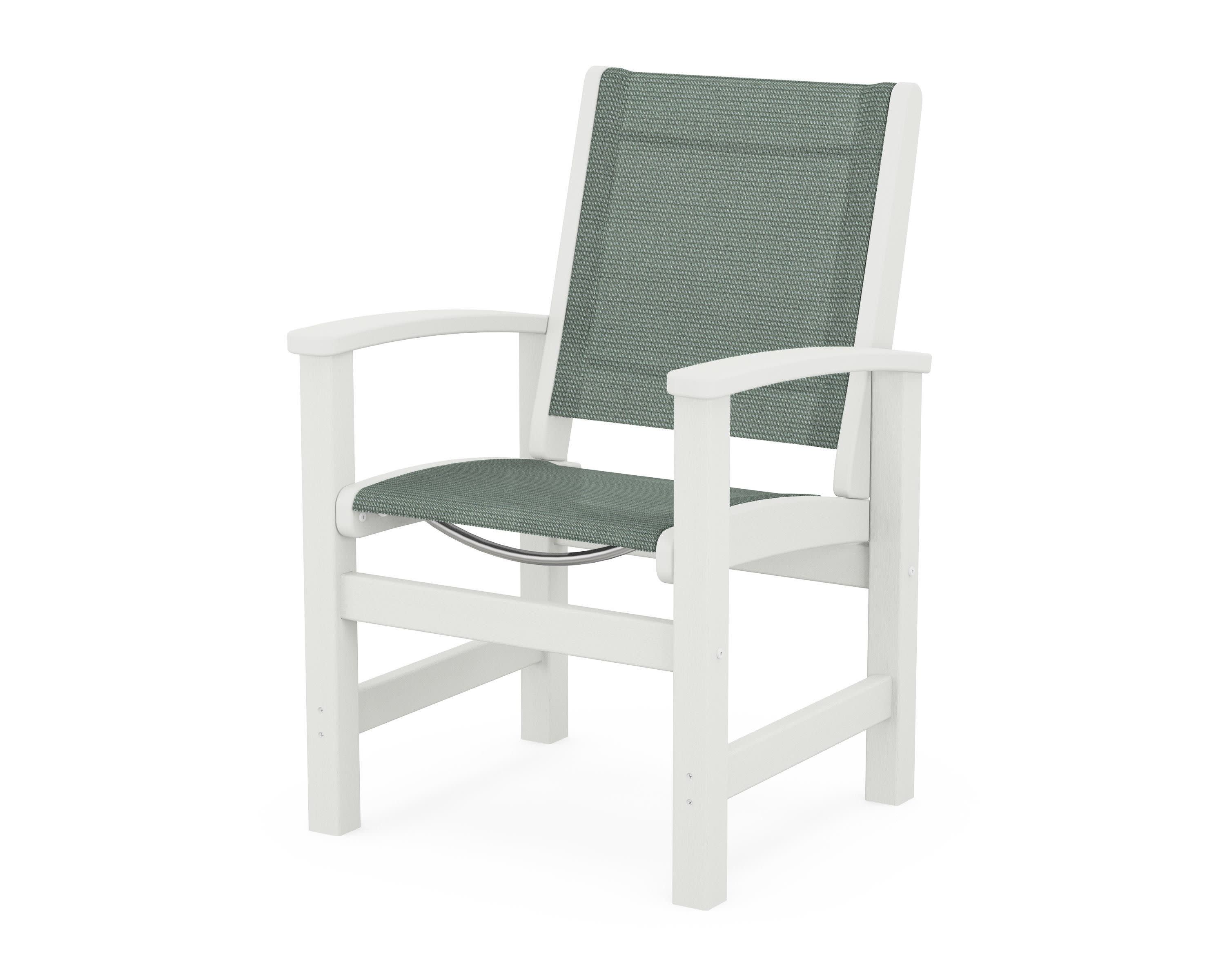 Coastal Dining Chair in Vintage White / Dupioni Sea Mist Sling
