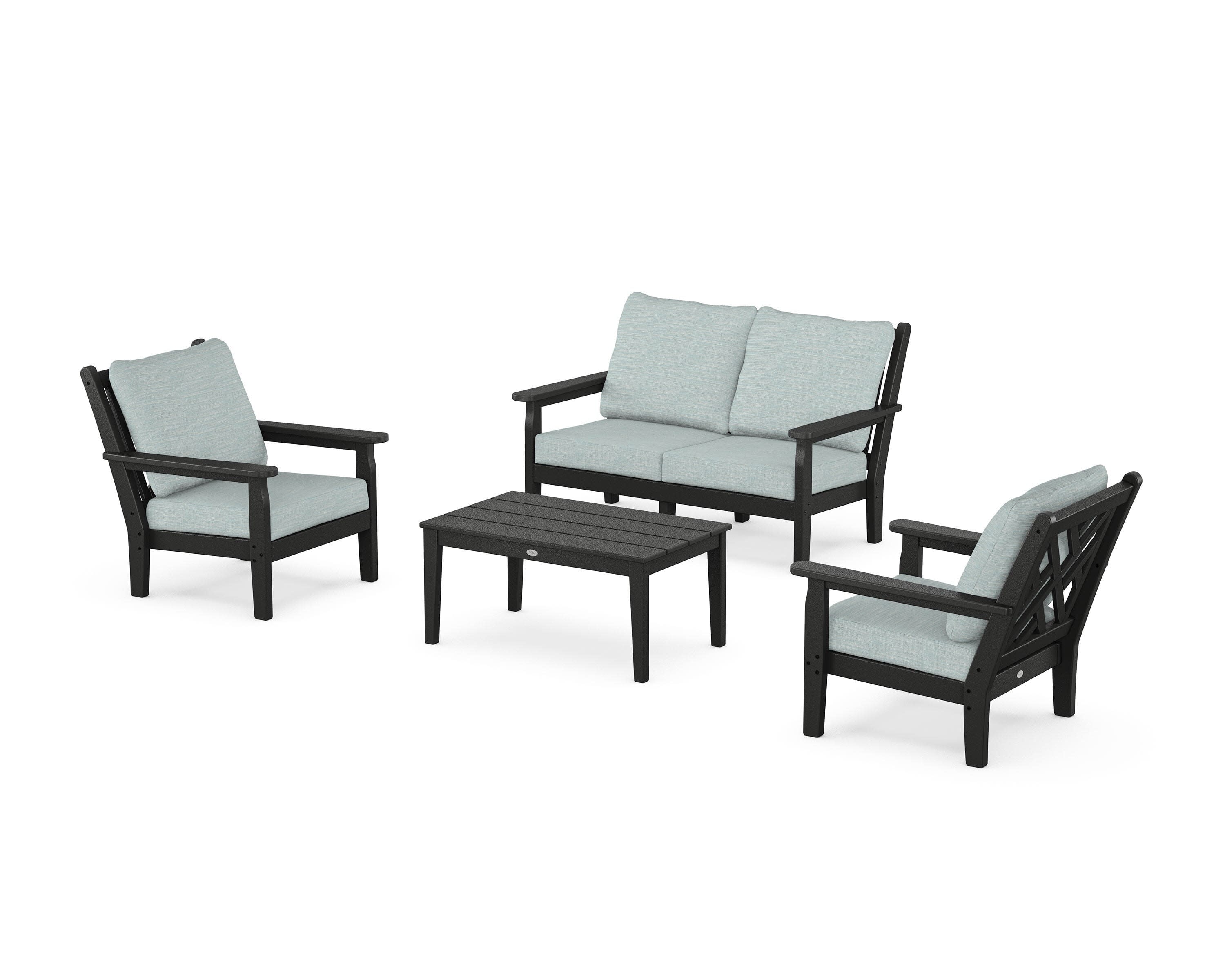 Chippendale 4-Piece Deep Seating Set with Loveseat in Black / Soothe Mist