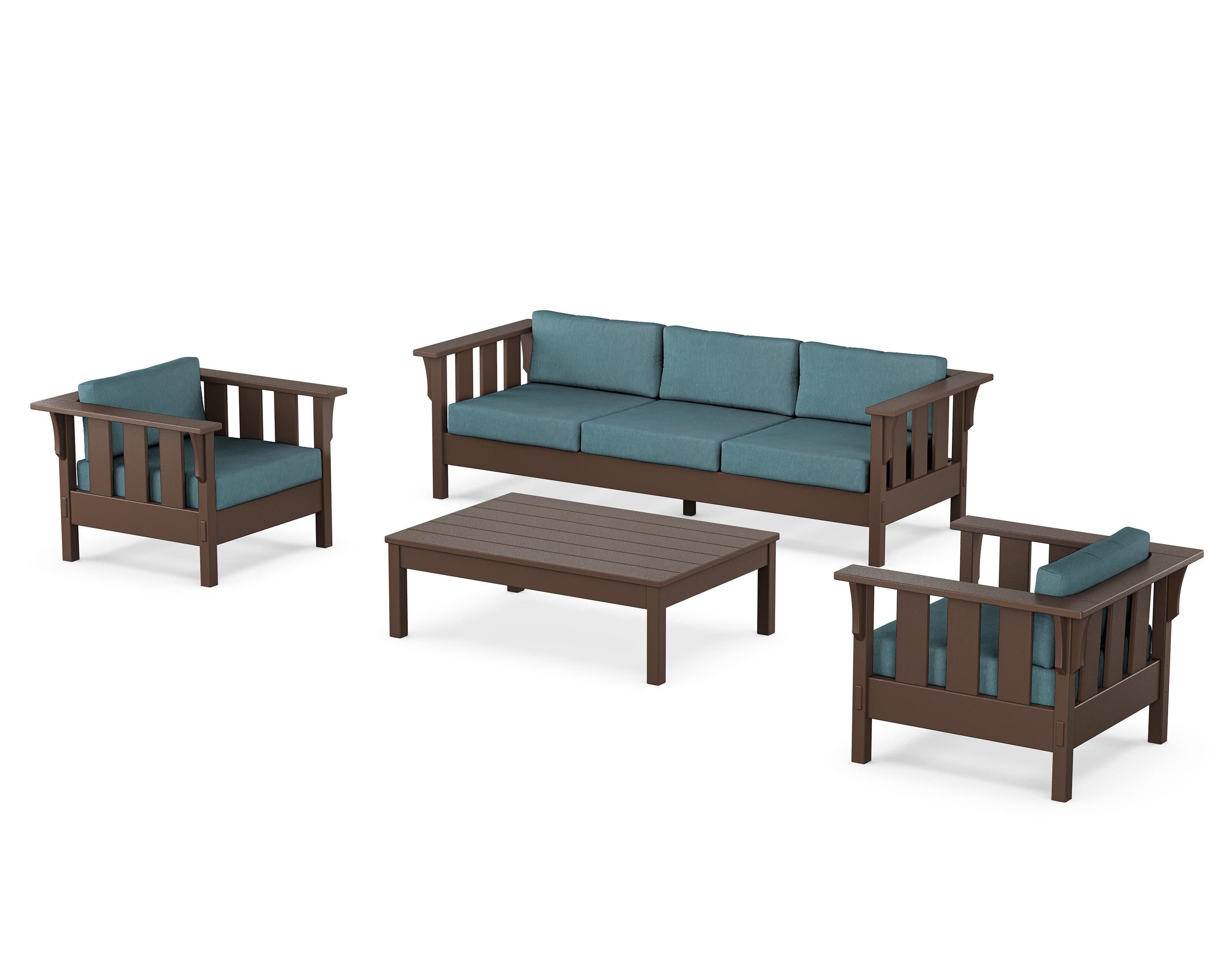 Acadia 4-Piece Deep Seating Set with Sofa in Mahogany / Ocean Teal