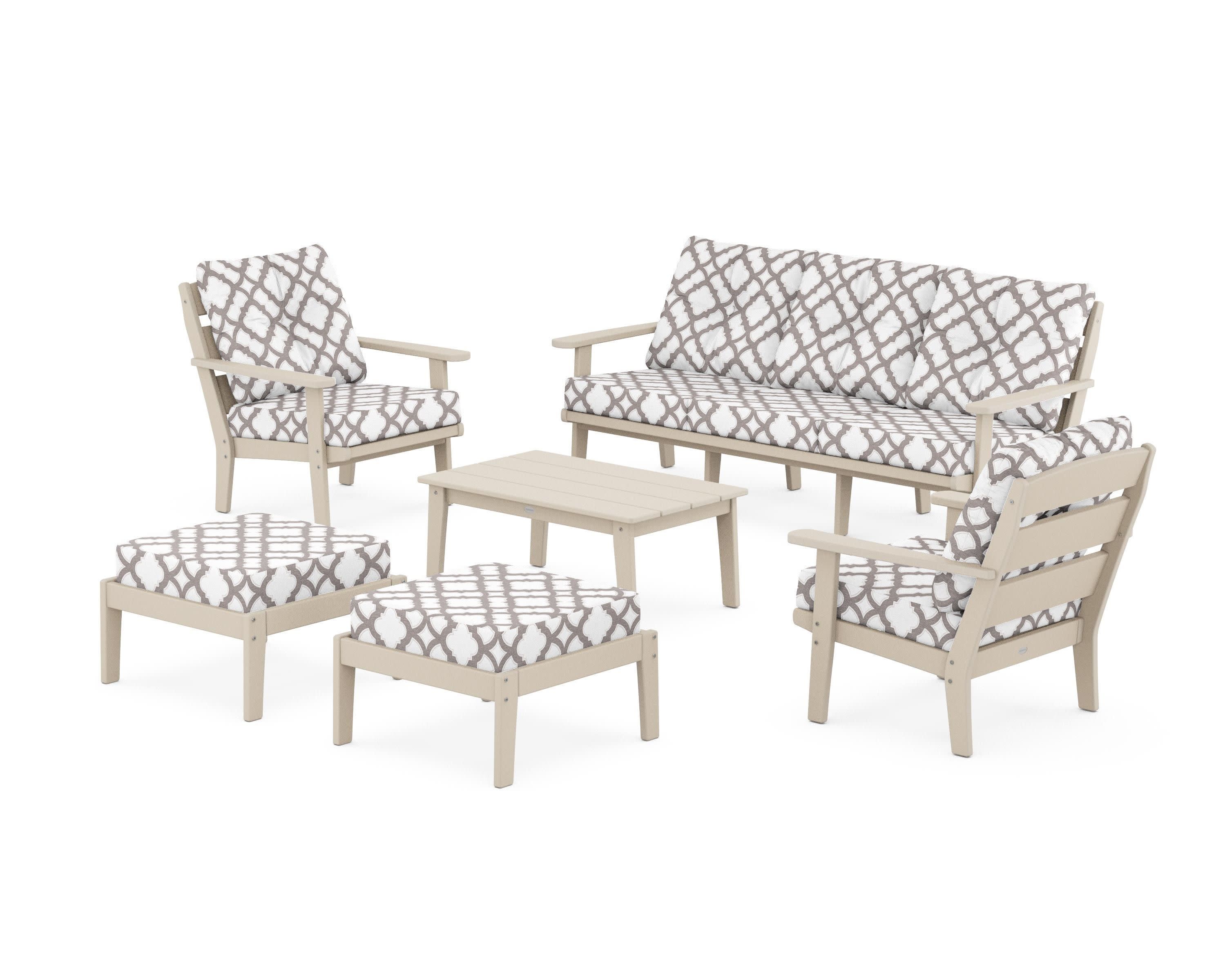 Lakeside 6-Piece Lounge Sofa Set in Sand / Trellis Grey Mist