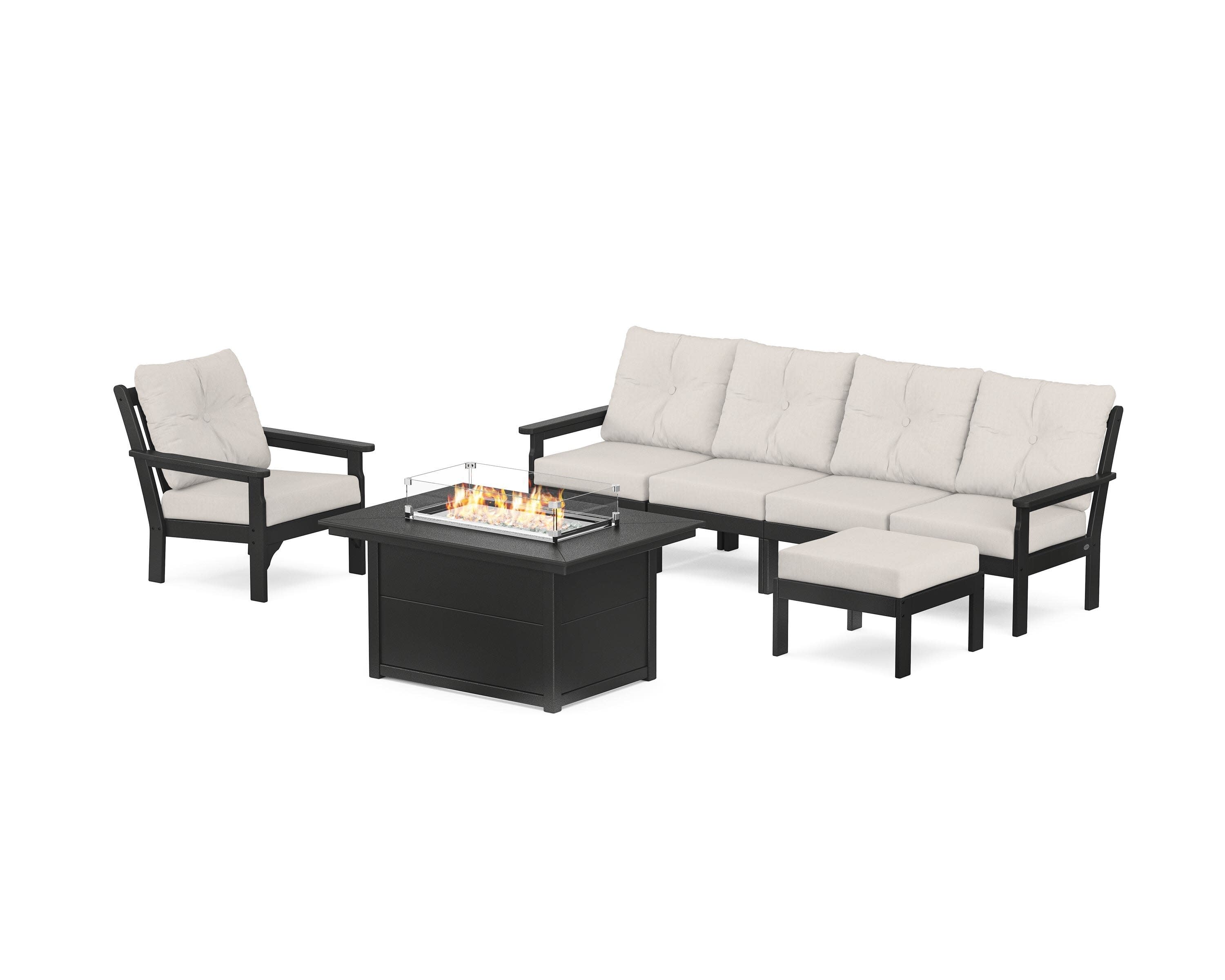 Vineyard Sectional Lounge and Fire Pit Set in Black / Cast Ash