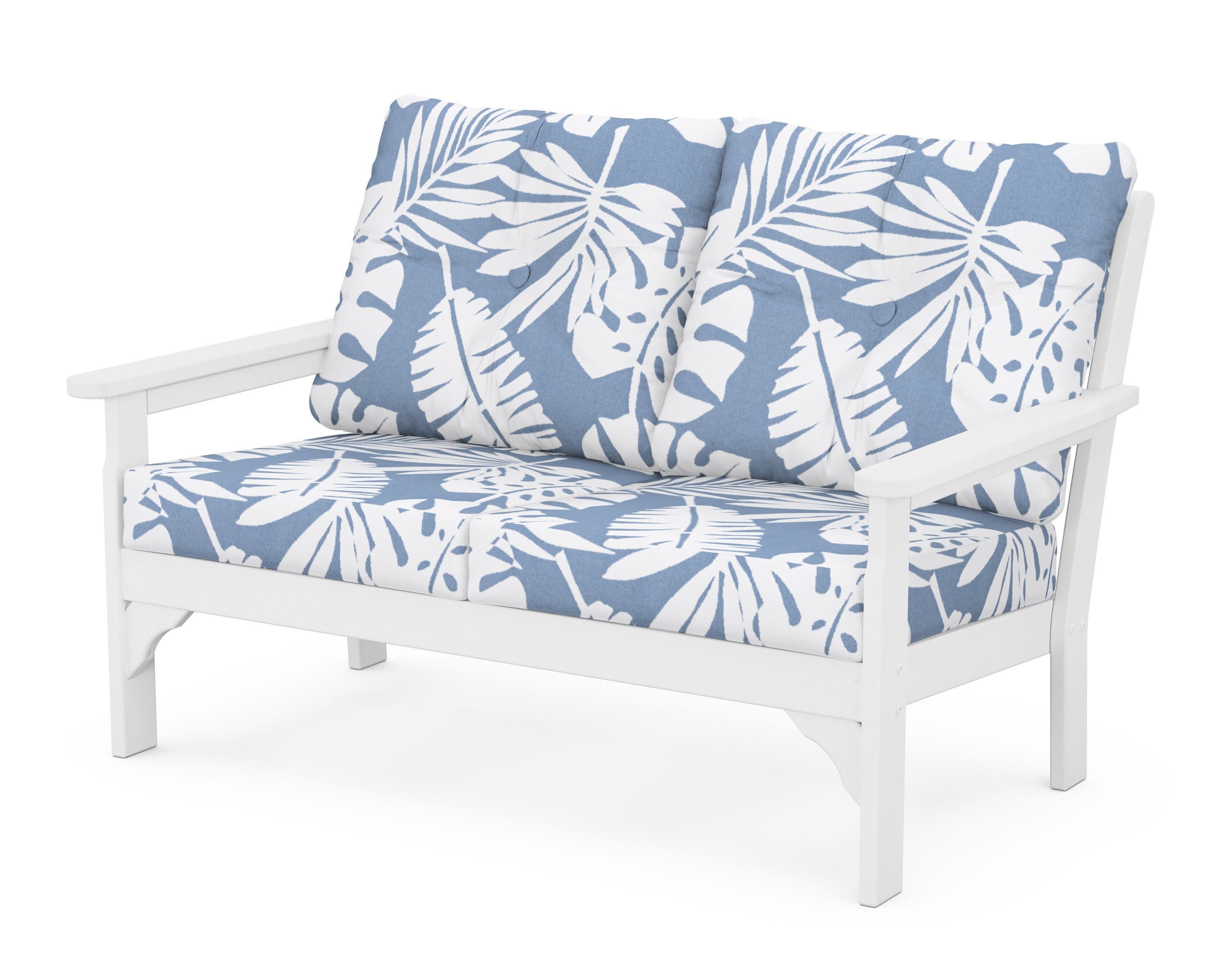 Vineyard Deep Seating Loveseat in White / Leaf Sky Blue