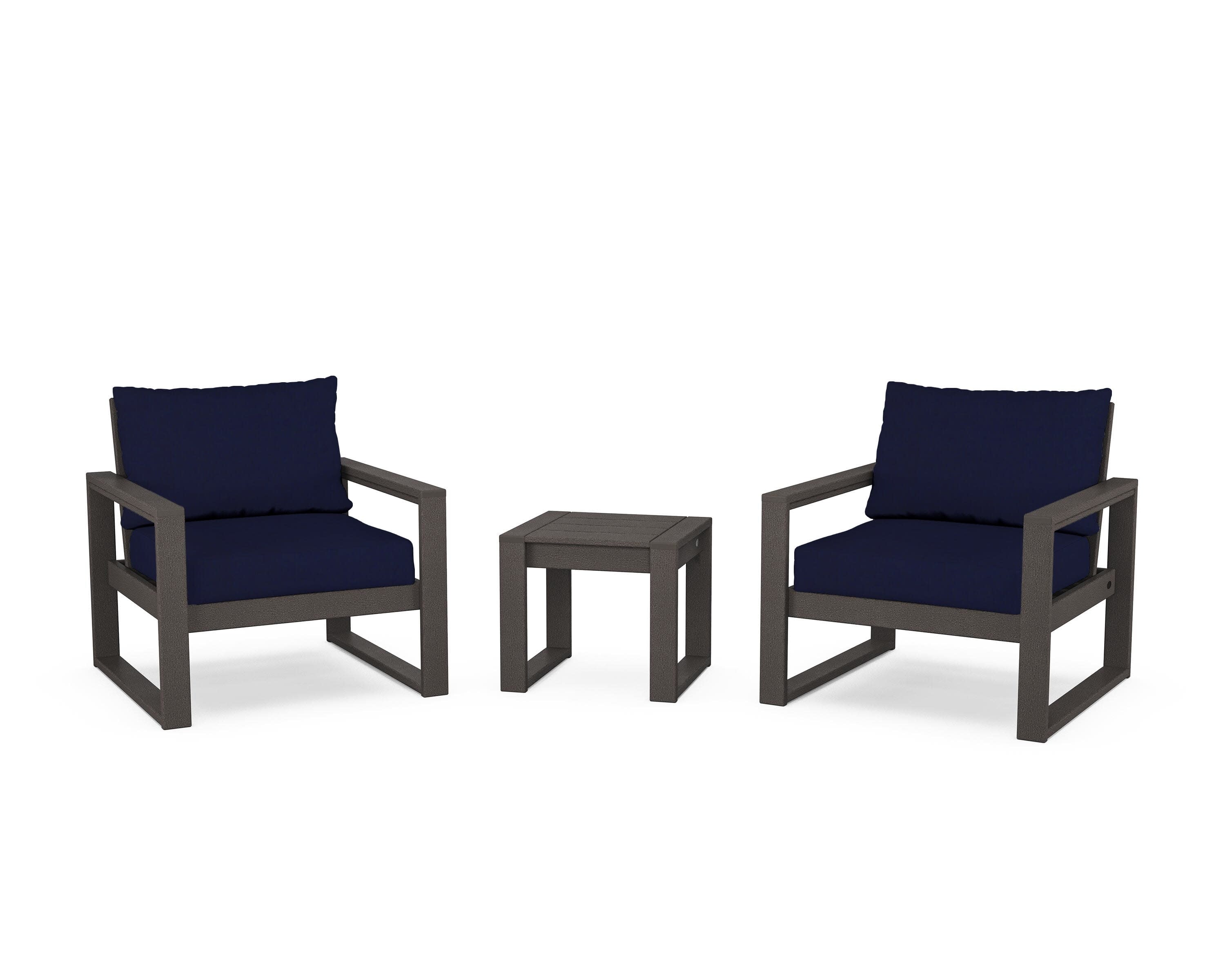 EDGE Sectional 3-Piece Deep Seating Set in Vintage Coffee / Navy