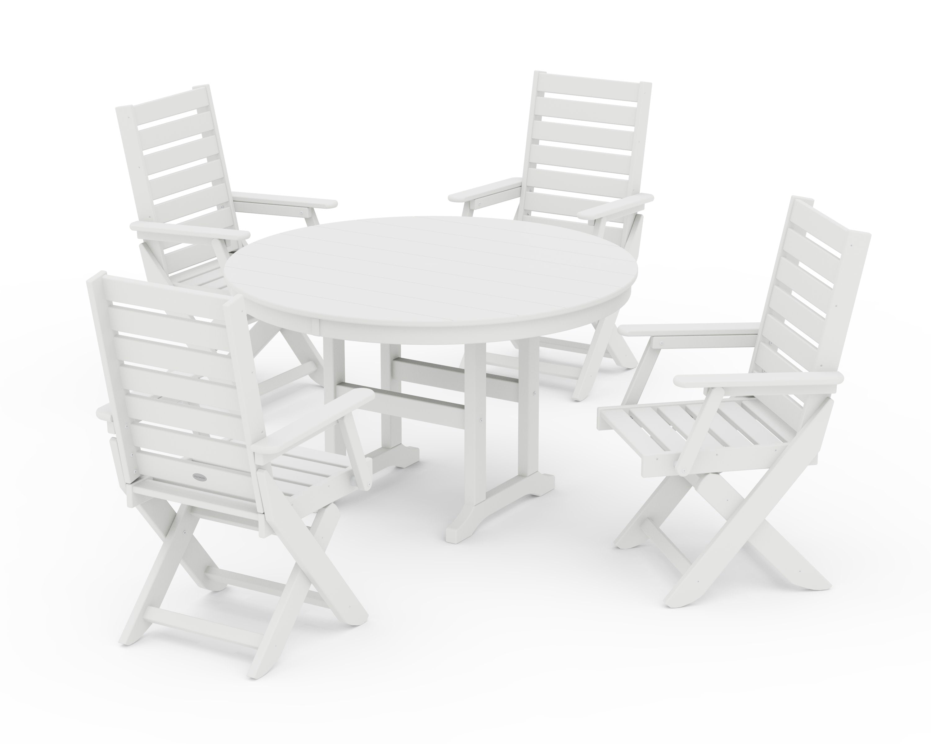 Captain Folding Chair 5-Piece Round Dining Set in White