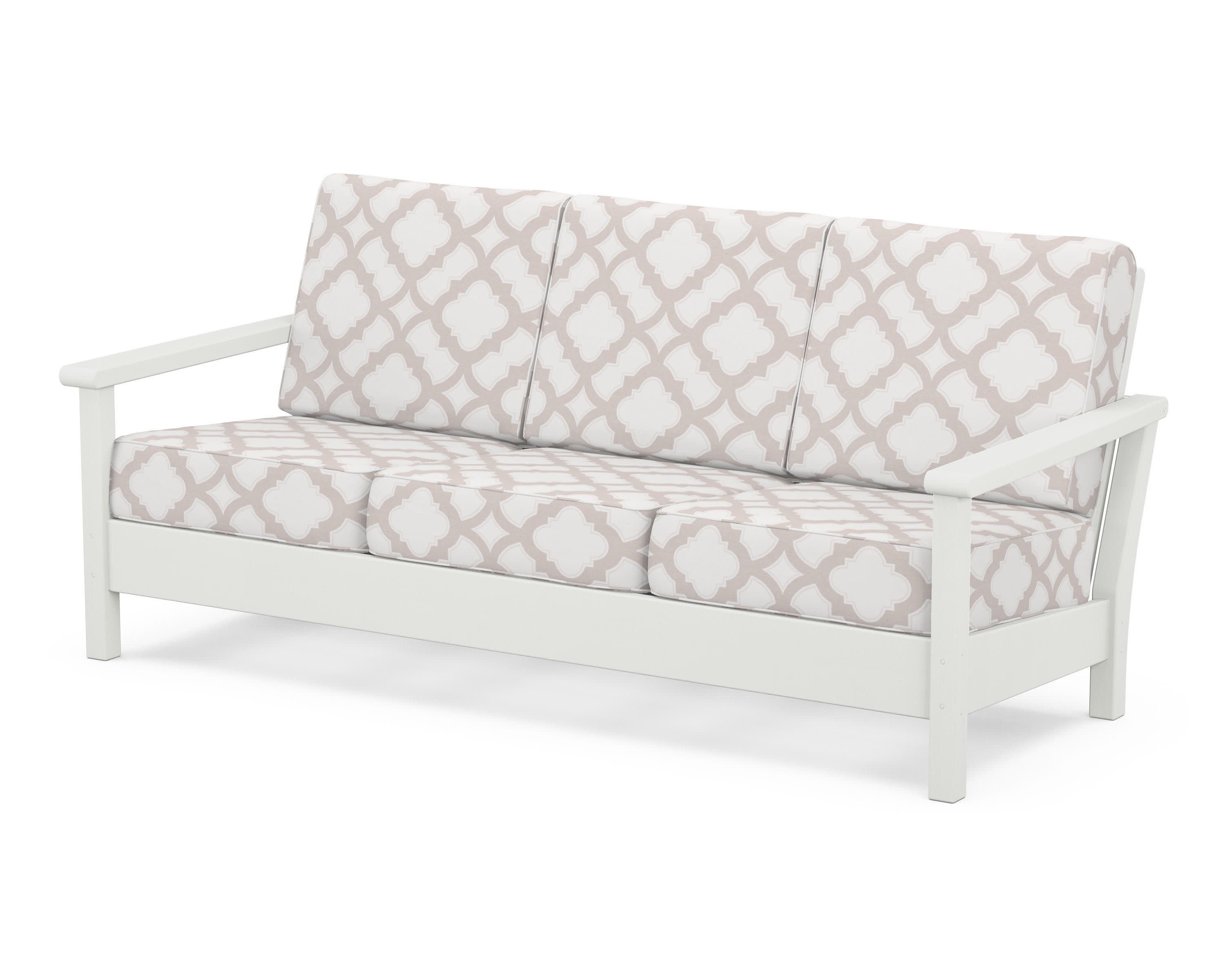 Harbour Deep Seating Sofa in Vintage White / Trellis Dune Burlap