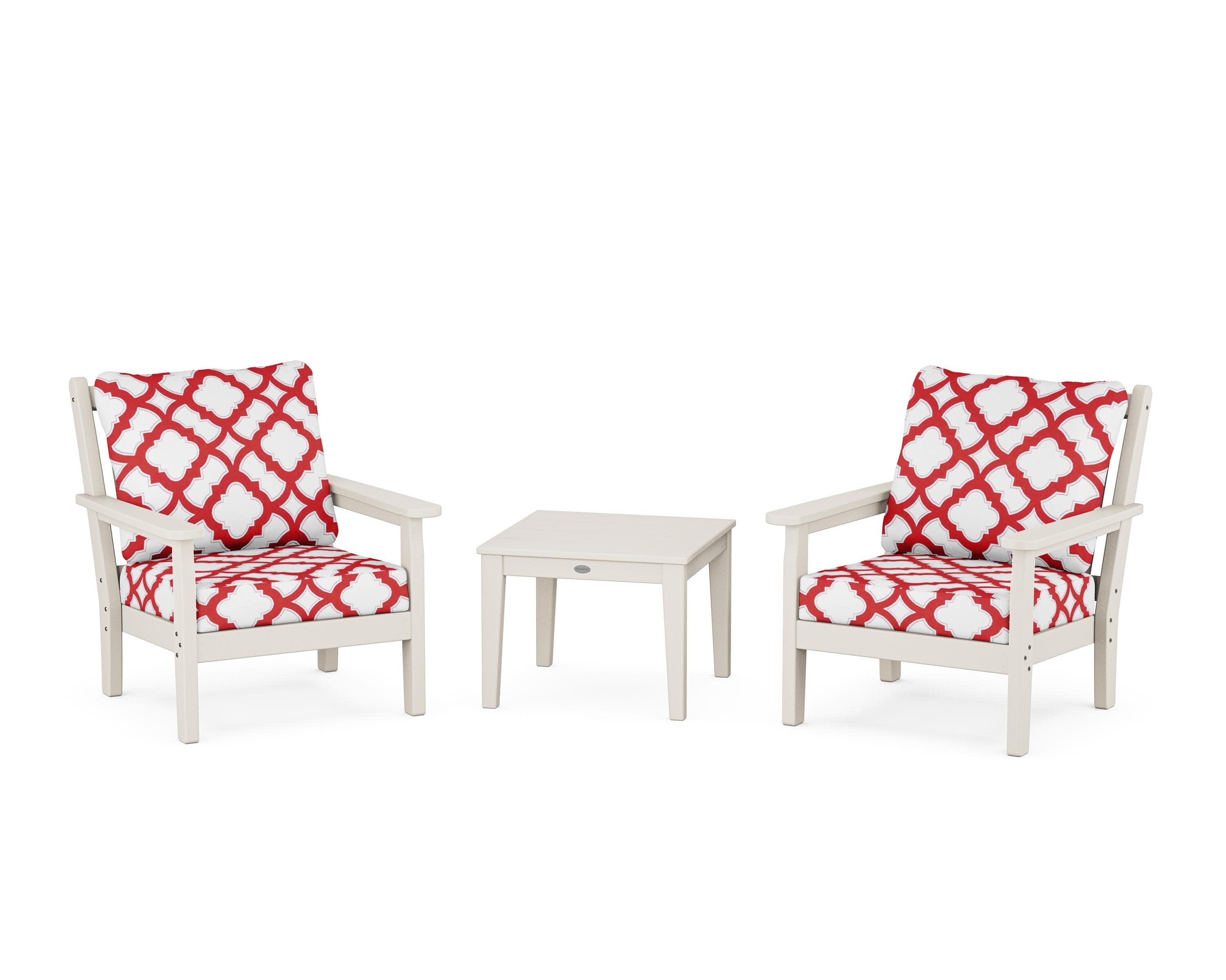 Chippendale 3-Piece Deep Seating Set in Sand / Trellis Crimson