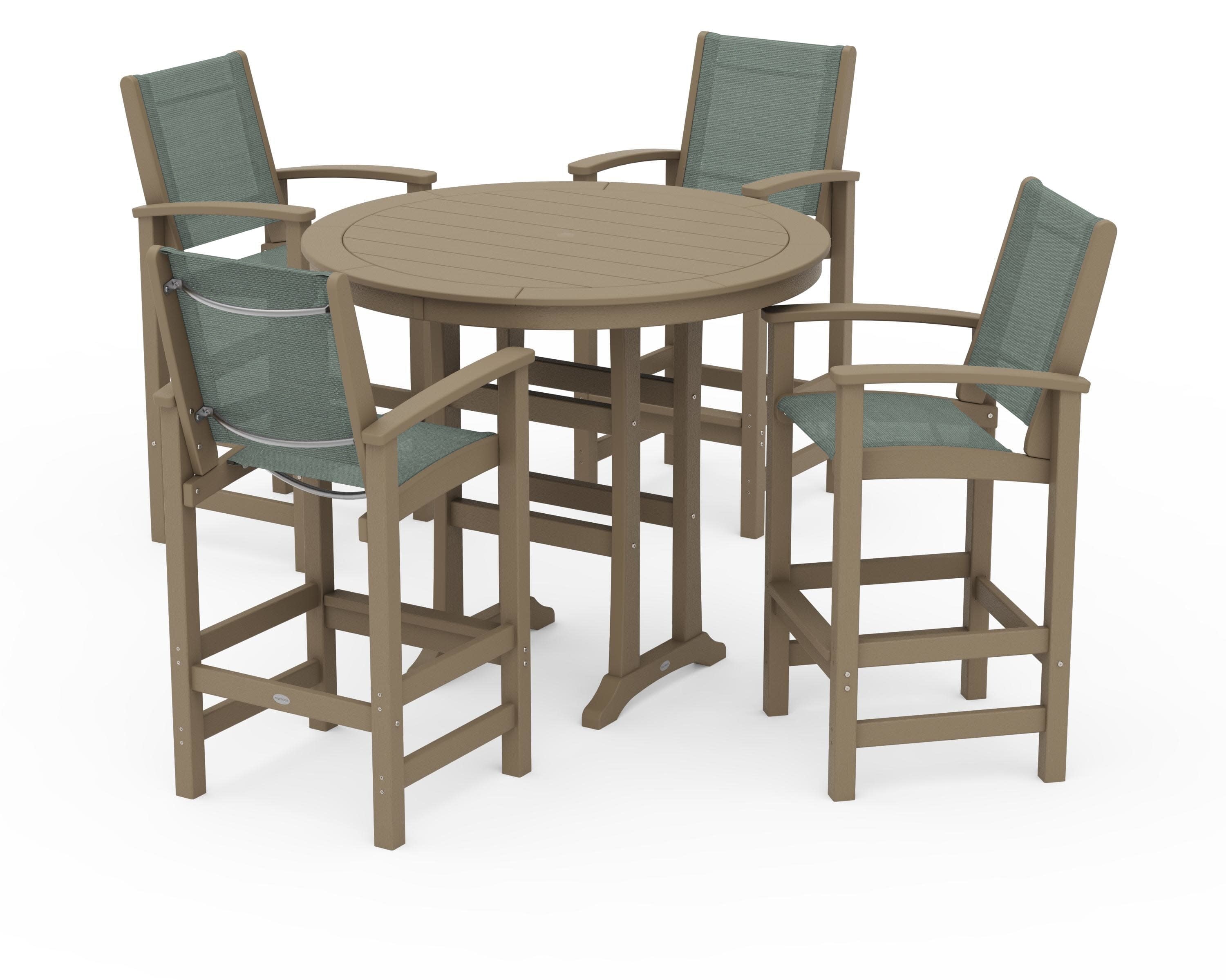 Coastal 5-Piece Nautical Trestle Bar Set in Vintage Sahara / Dupioni Sea Mist Sling