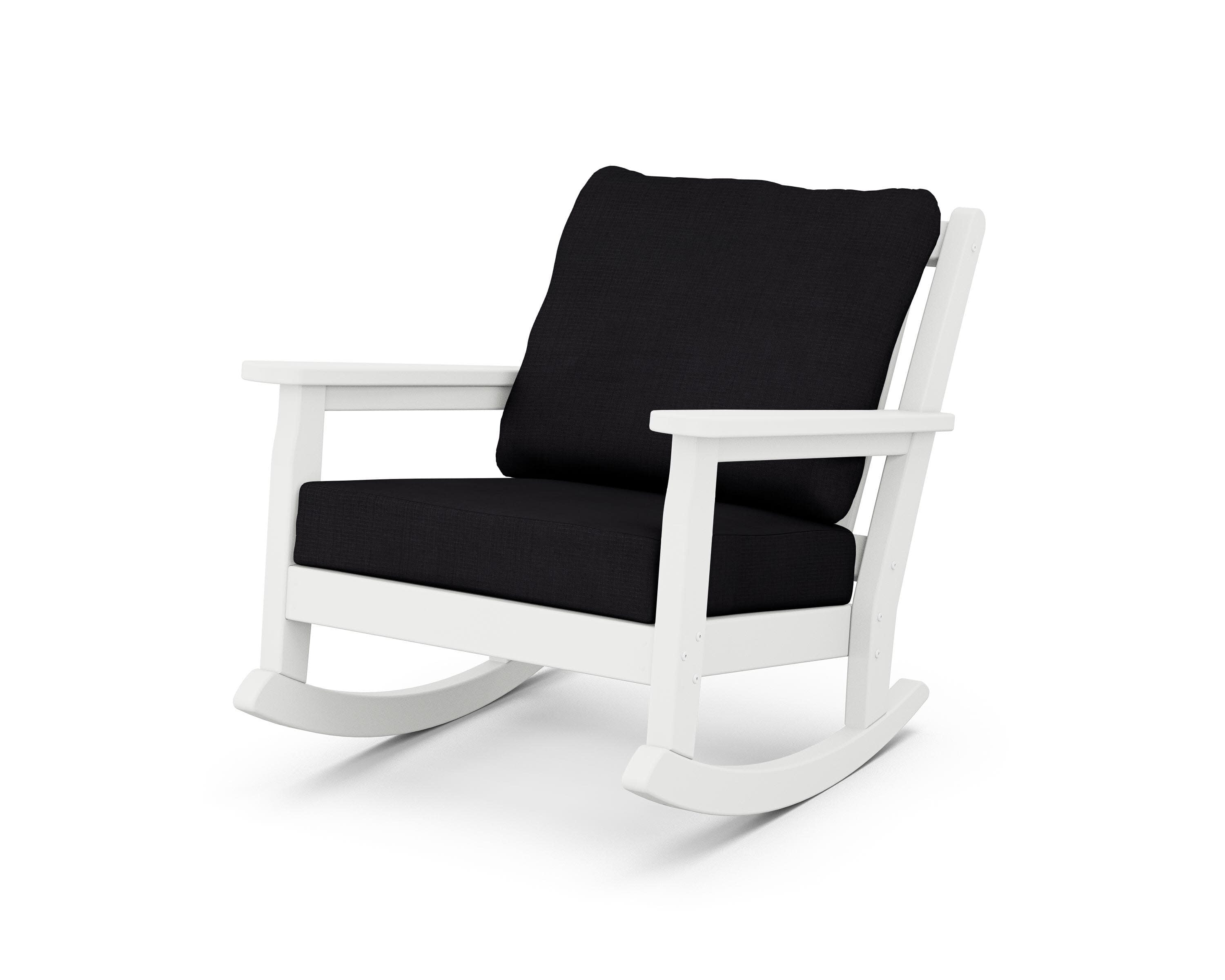 Chippendale Deep Seating Rocking Chair in White / Midnight Linen