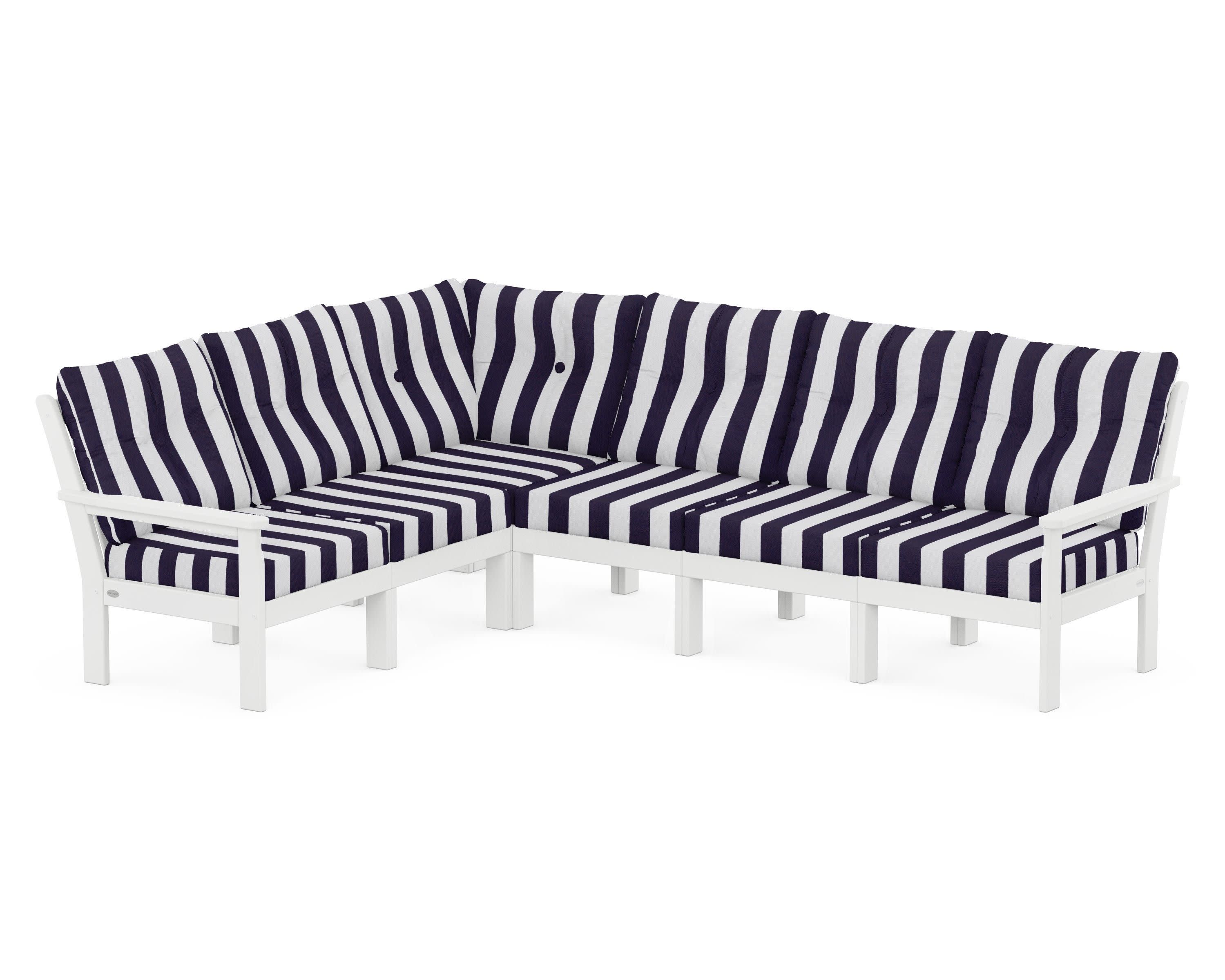 Vineyard 6-Piece Sectional in White / Cabana Stripe Navy