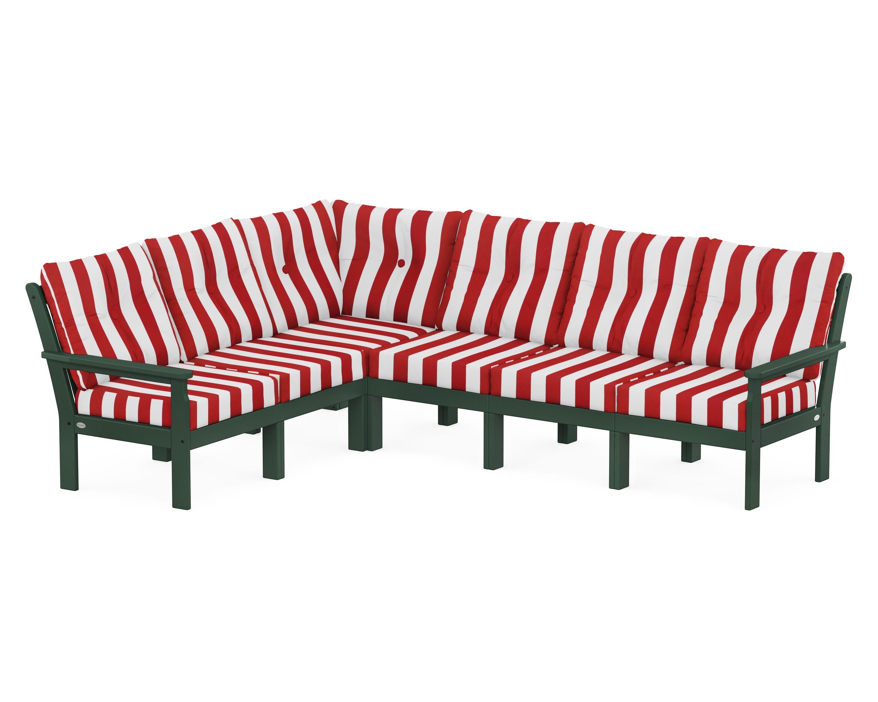 Vineyard 6-Piece Sectional in Green / Cabana Stripe Crimson