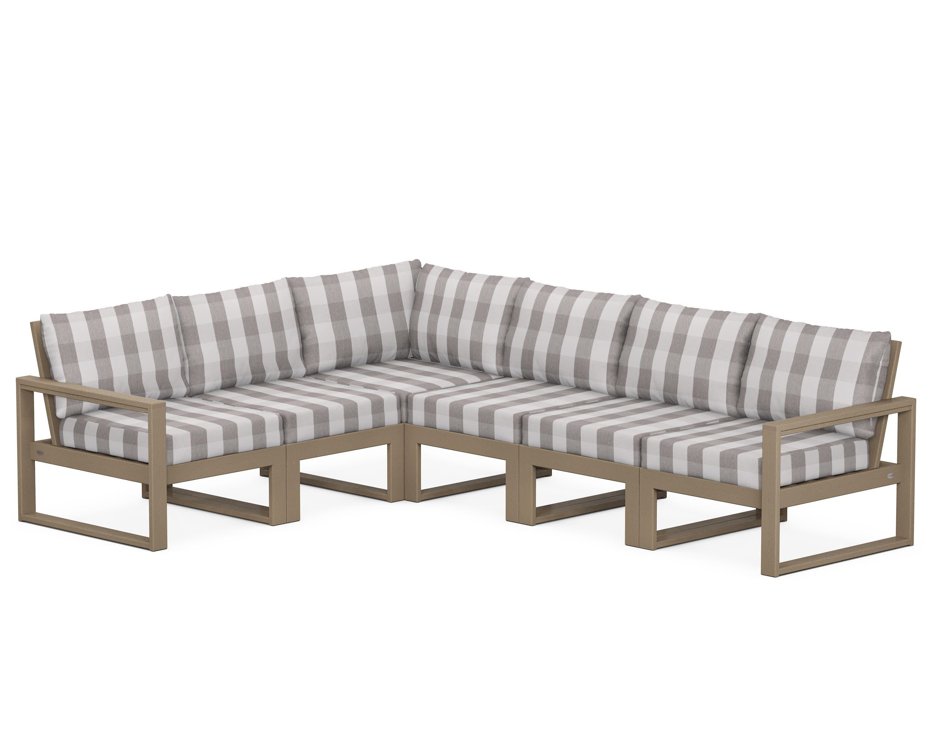EDGE 6-Piece Modular Deep Seating Set in Vintage Sahara / Buffalo Plaid Grey Mist