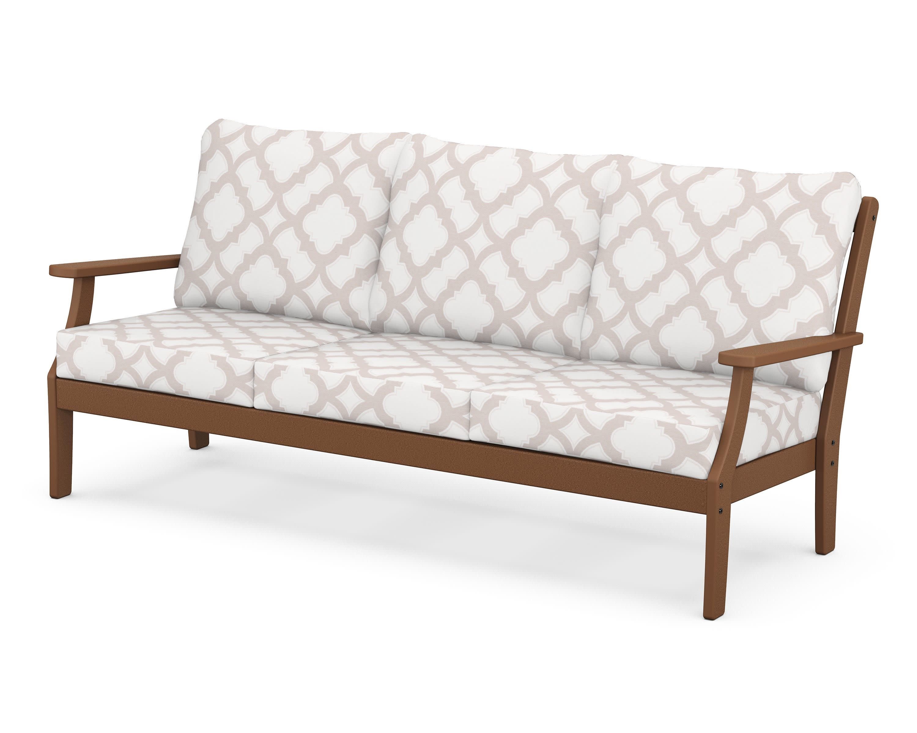 Braxton Deep Seating Sofa in Teak / Trellis Dune Burlap