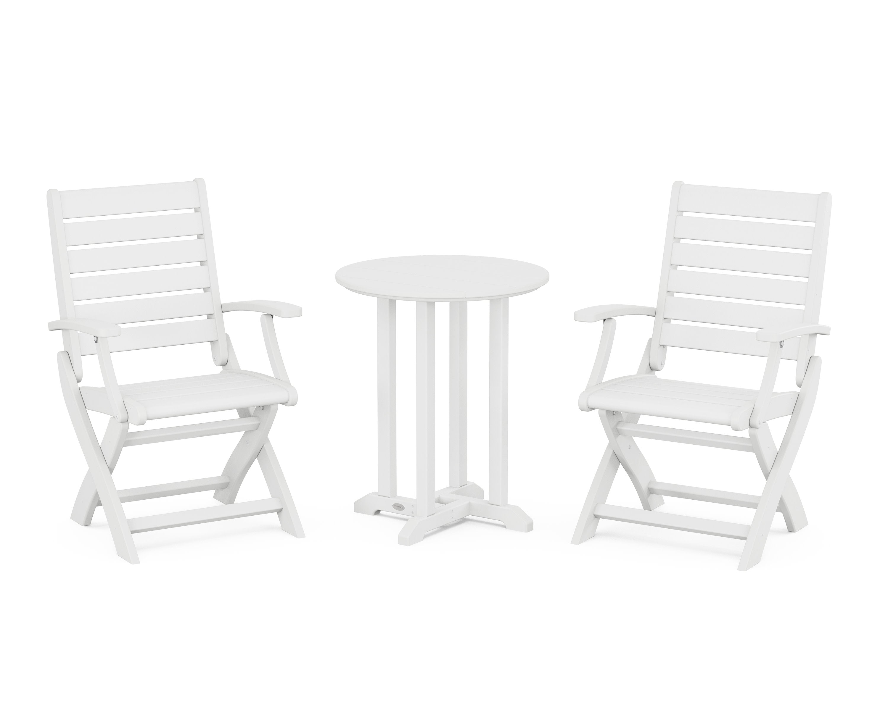 Signature Folding Chair 3-Piece Round Farmhouse Bistro Dining Set in White
