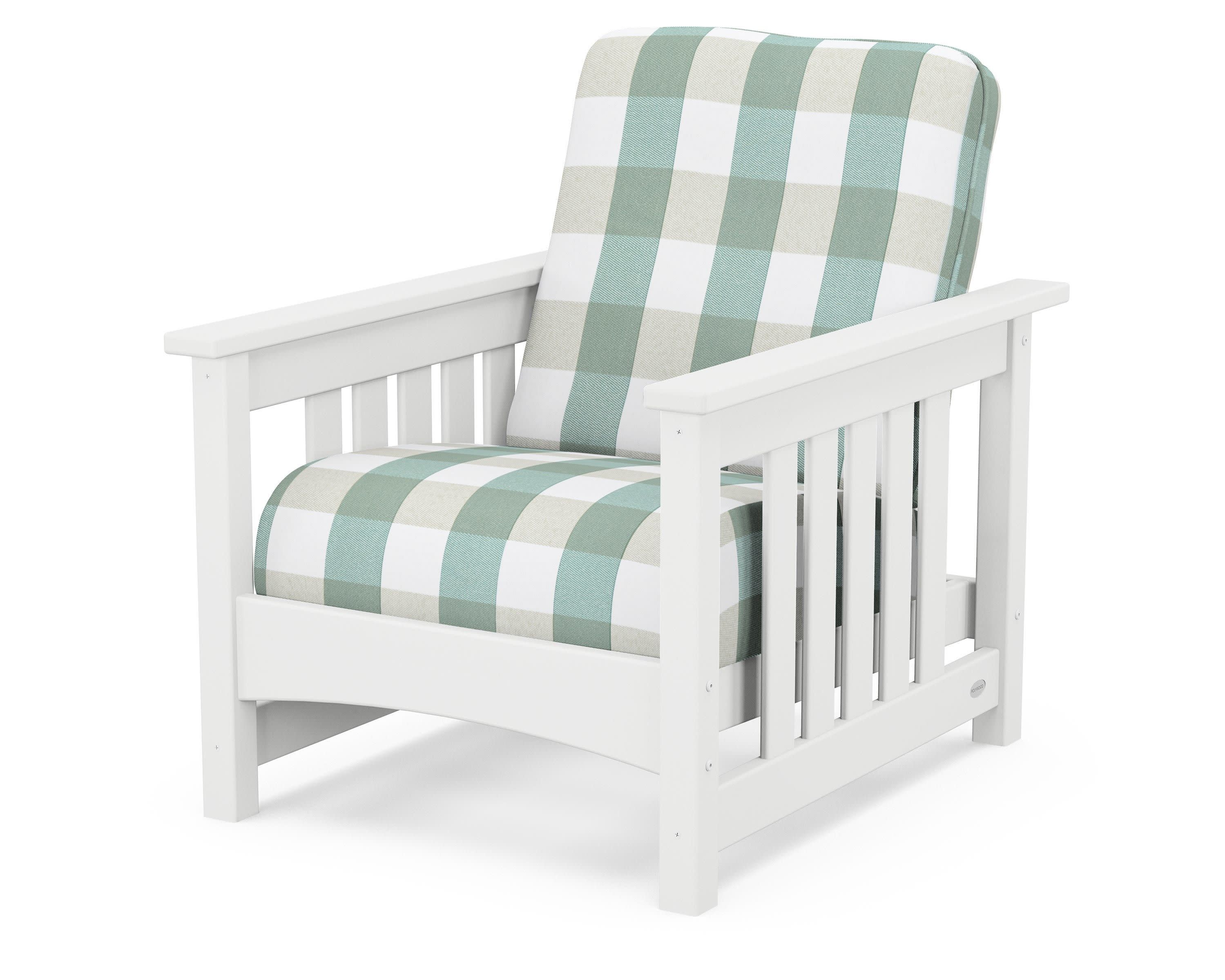 Club Mission Chair in White / Buffalo Plaid Glacier Spa