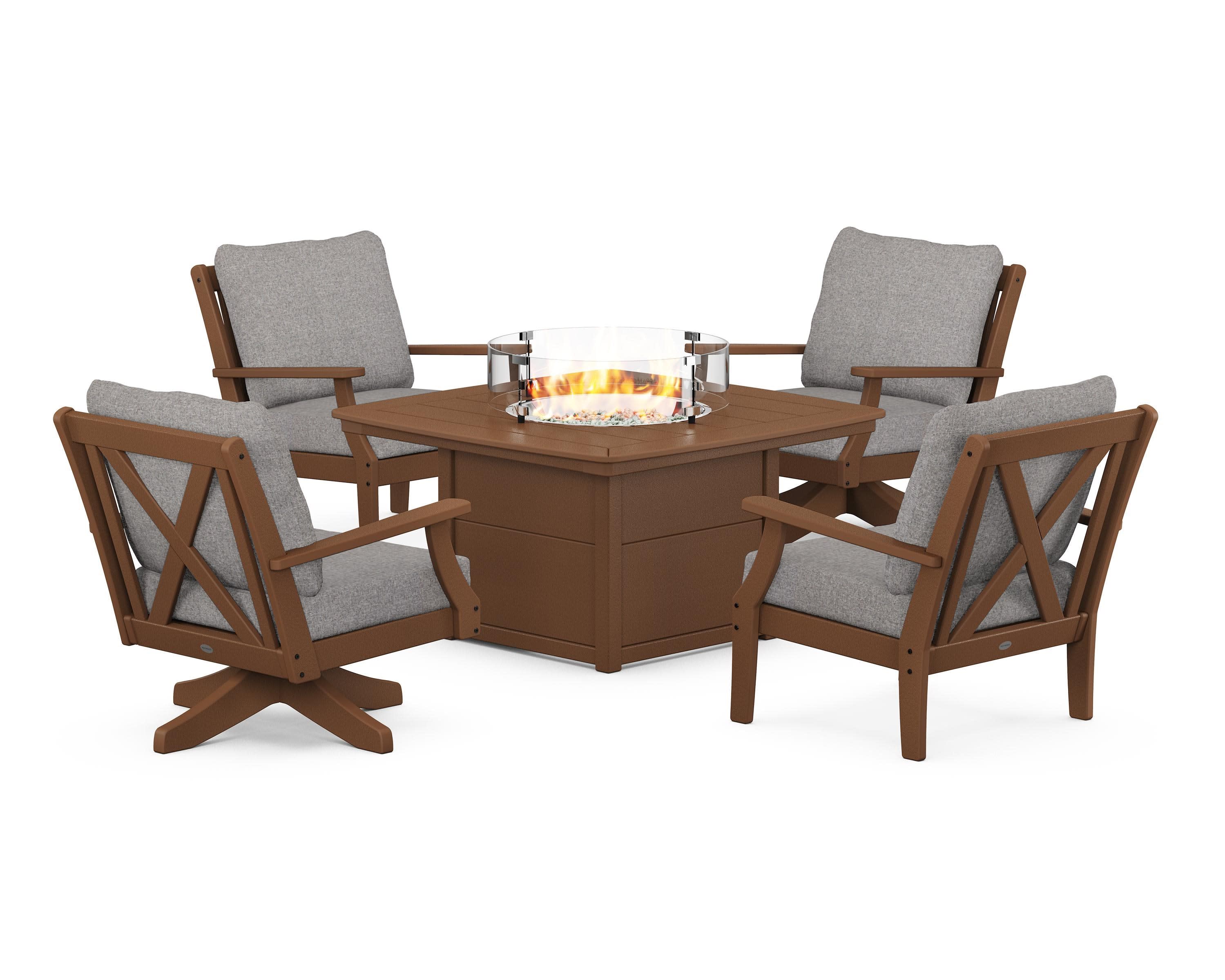 Braxton 5-Piece Deep Seating Set with Fire Table in Teak / Grey Mist
