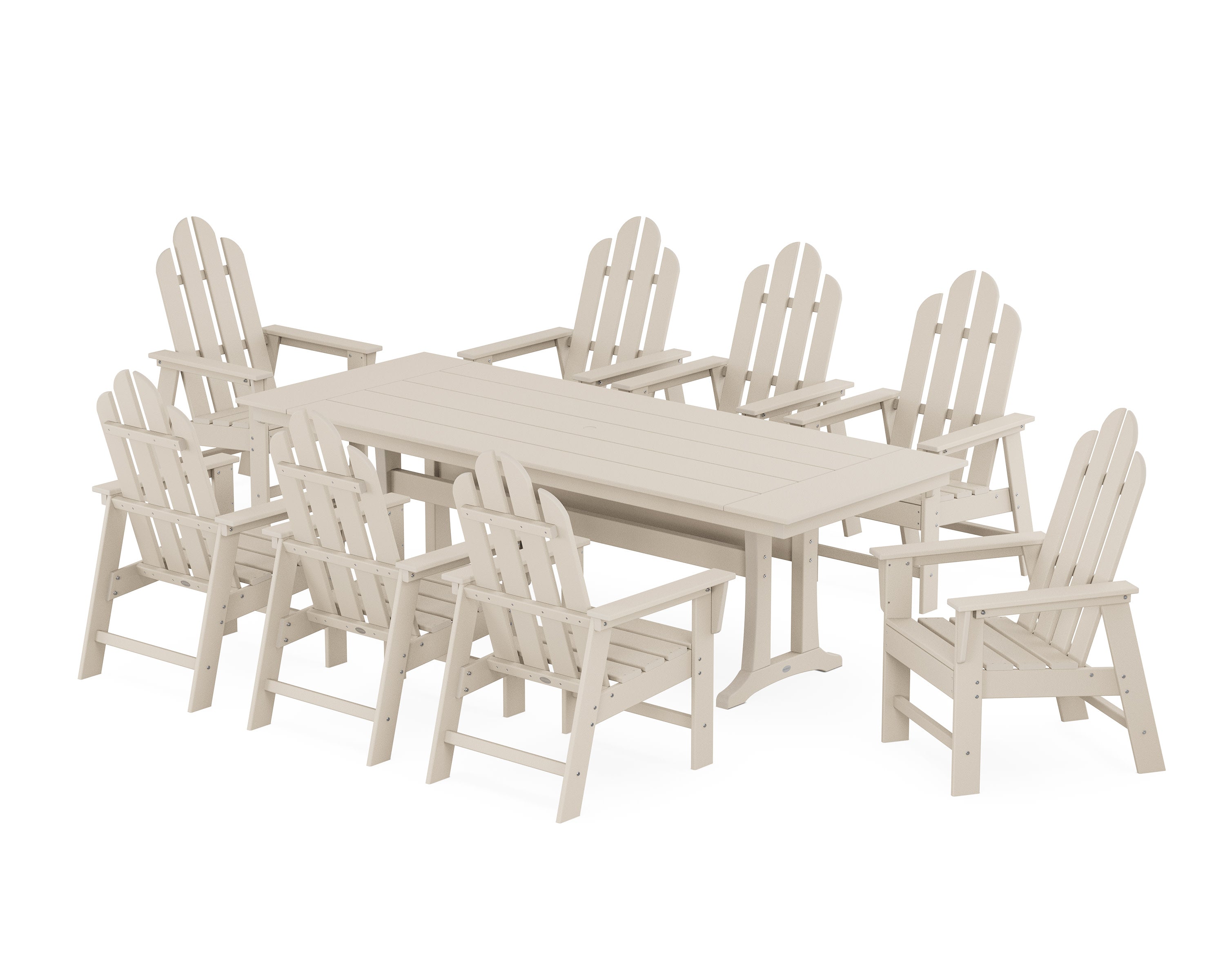 Long Island 9-Piece Farmhouse Dining Set with Trestle Legs in Sand