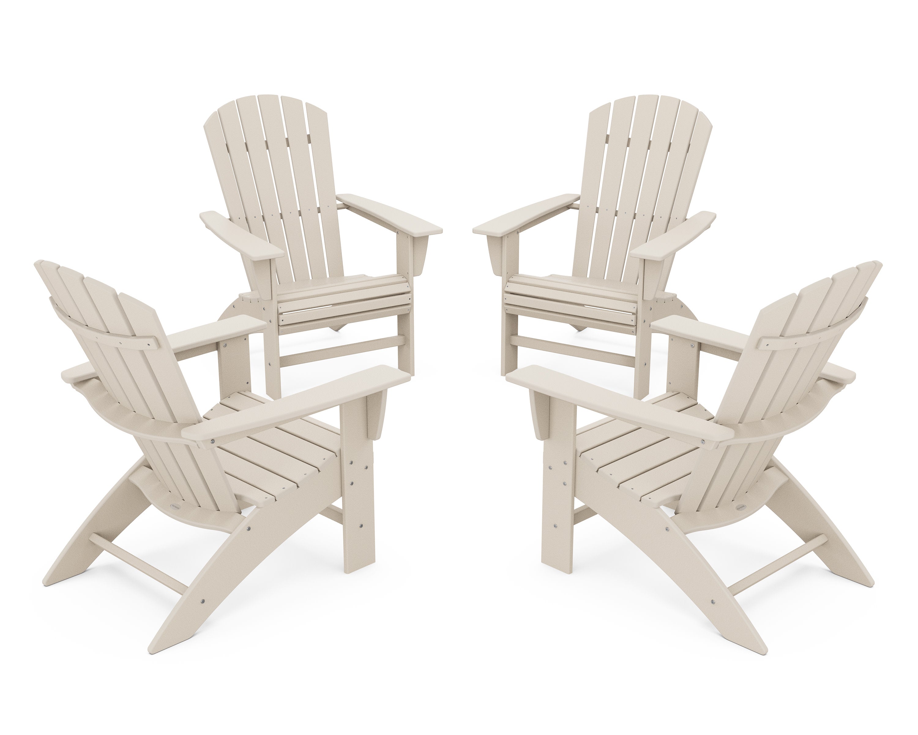4-Piece Nautical Curveback Adirondack Chair Conversation Set in Sand
