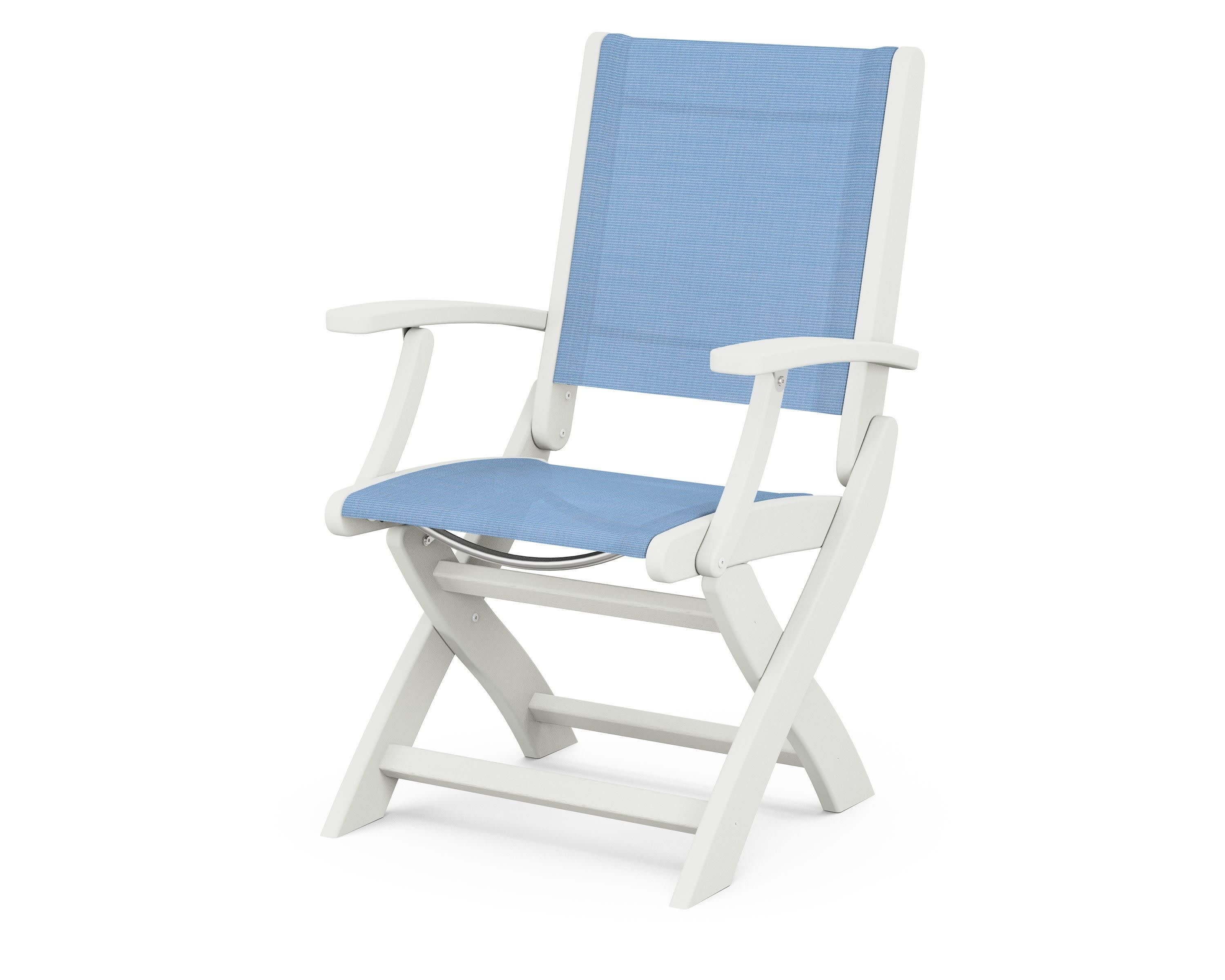 Coastal Folding Chair in Vintage White / Poolside Sling