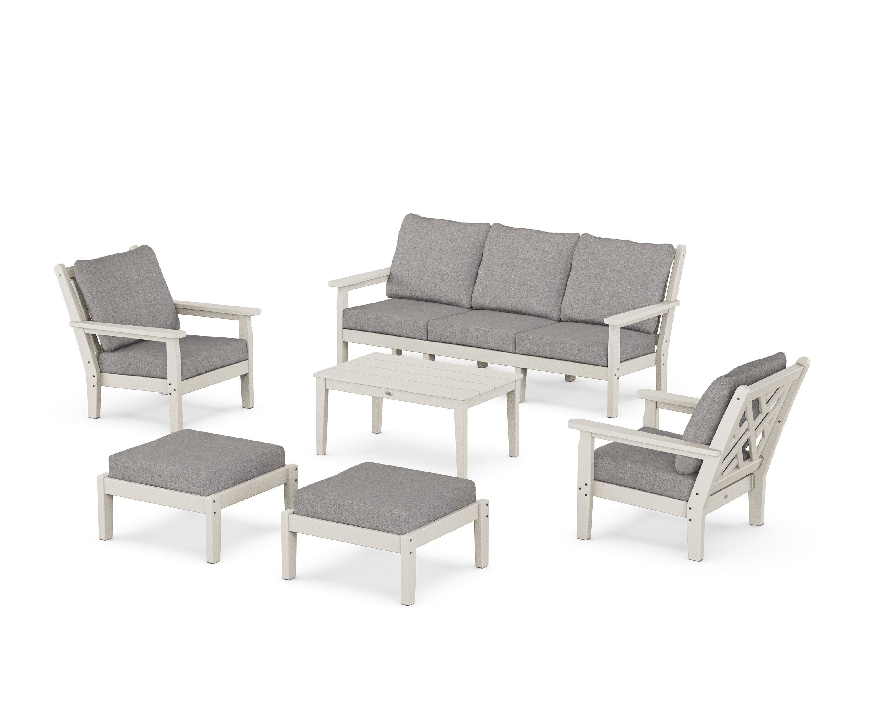 Chippendale 6-Piece Lounge Sofa Set in Sand / Grey Mist