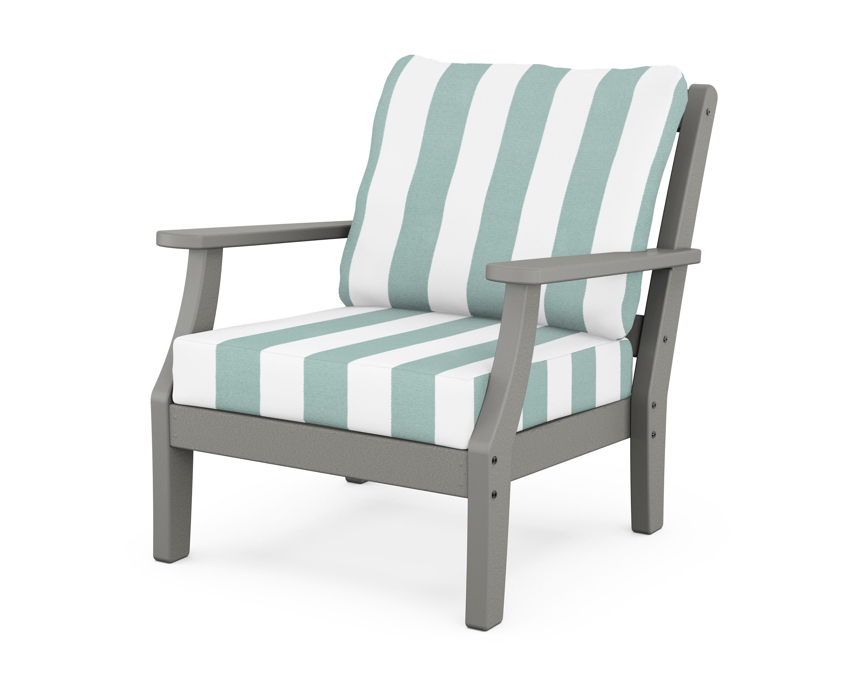 Chinoiserie Deep Seating Chair in Slate Grey / Cabana Stripe Glacier Spa