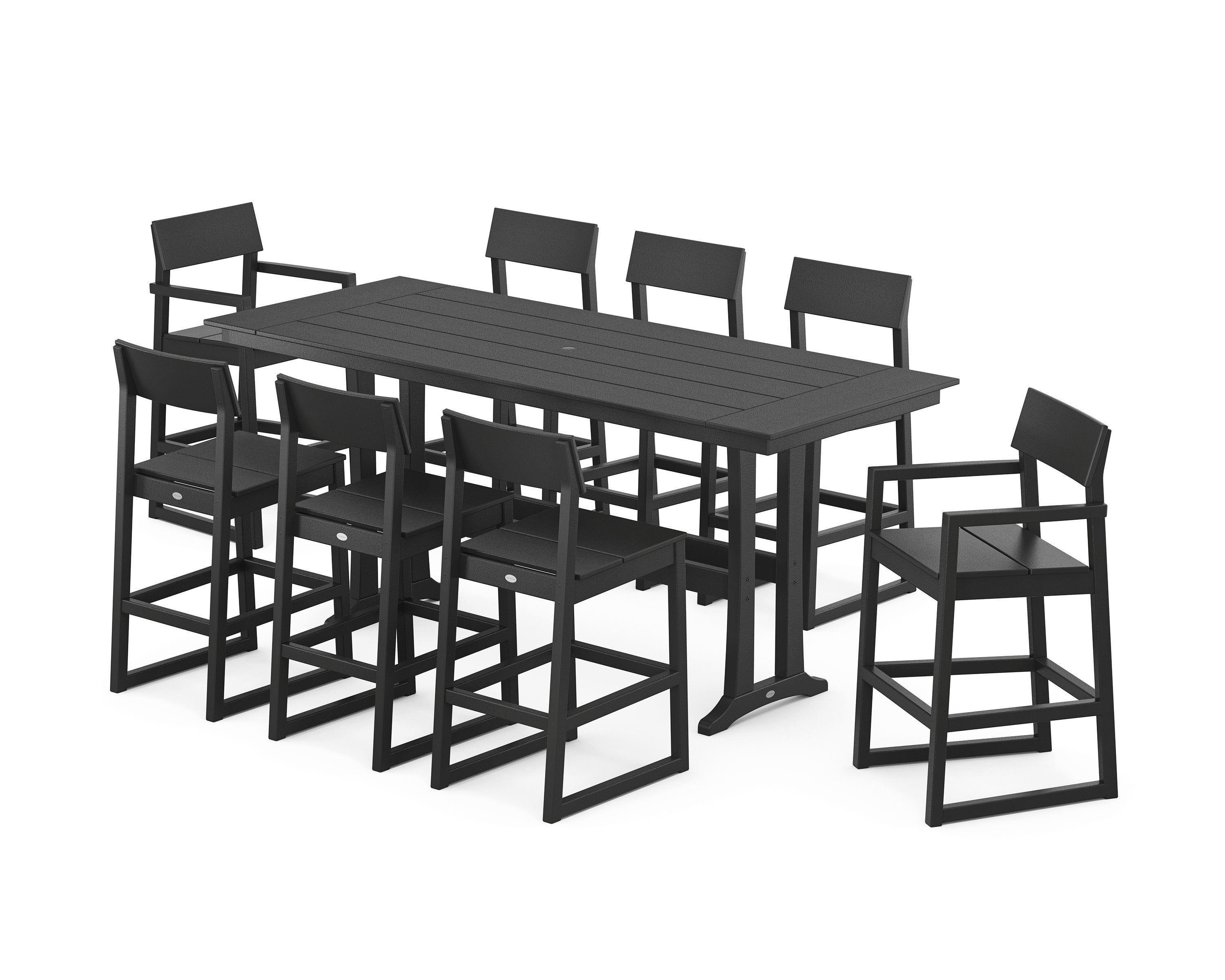 EDGE 9-Piece Farmhouse Bar Set with Trestle Legs in Black
