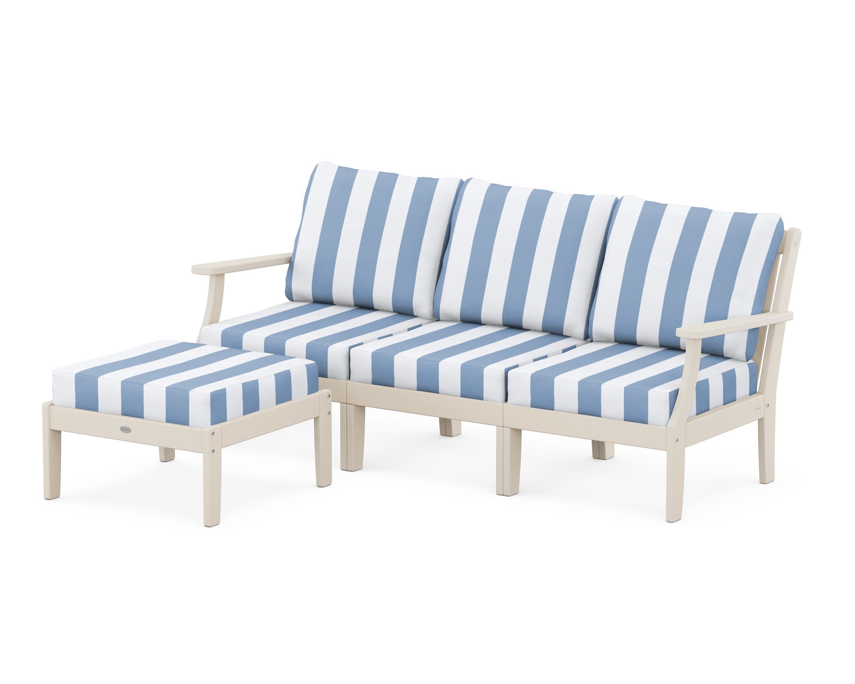 Braxton Modular 4-Piece Deep Seating Set with Ottoman in Sand / Cabana Stripe Sky Blue