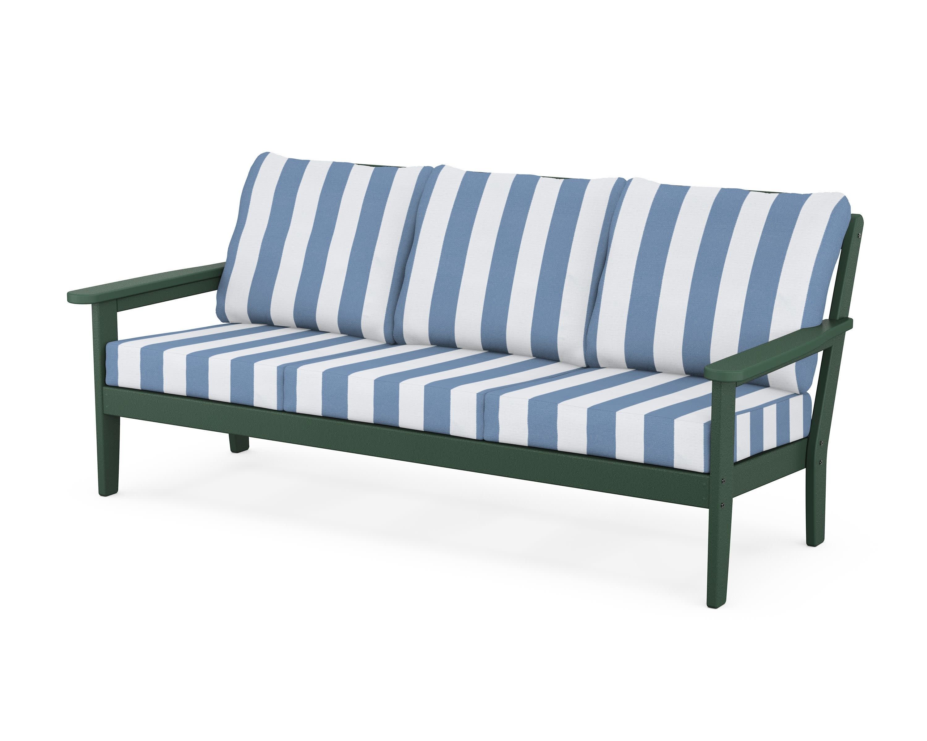 Cottage Deep Seating Sofa in Green / Cabana Stripe Sky Blue