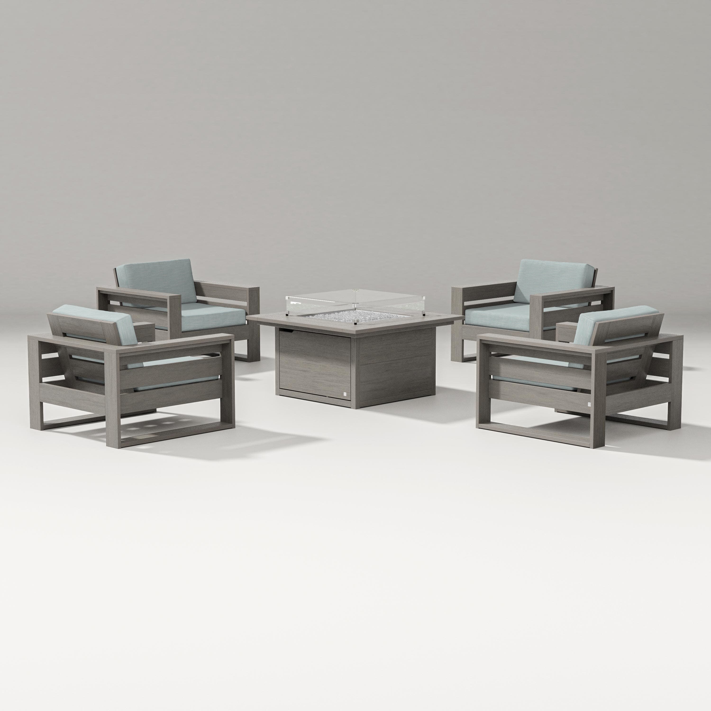 Latitude 5-Piece Lounge Fire Table Set in Driftwood / Soothe Mist