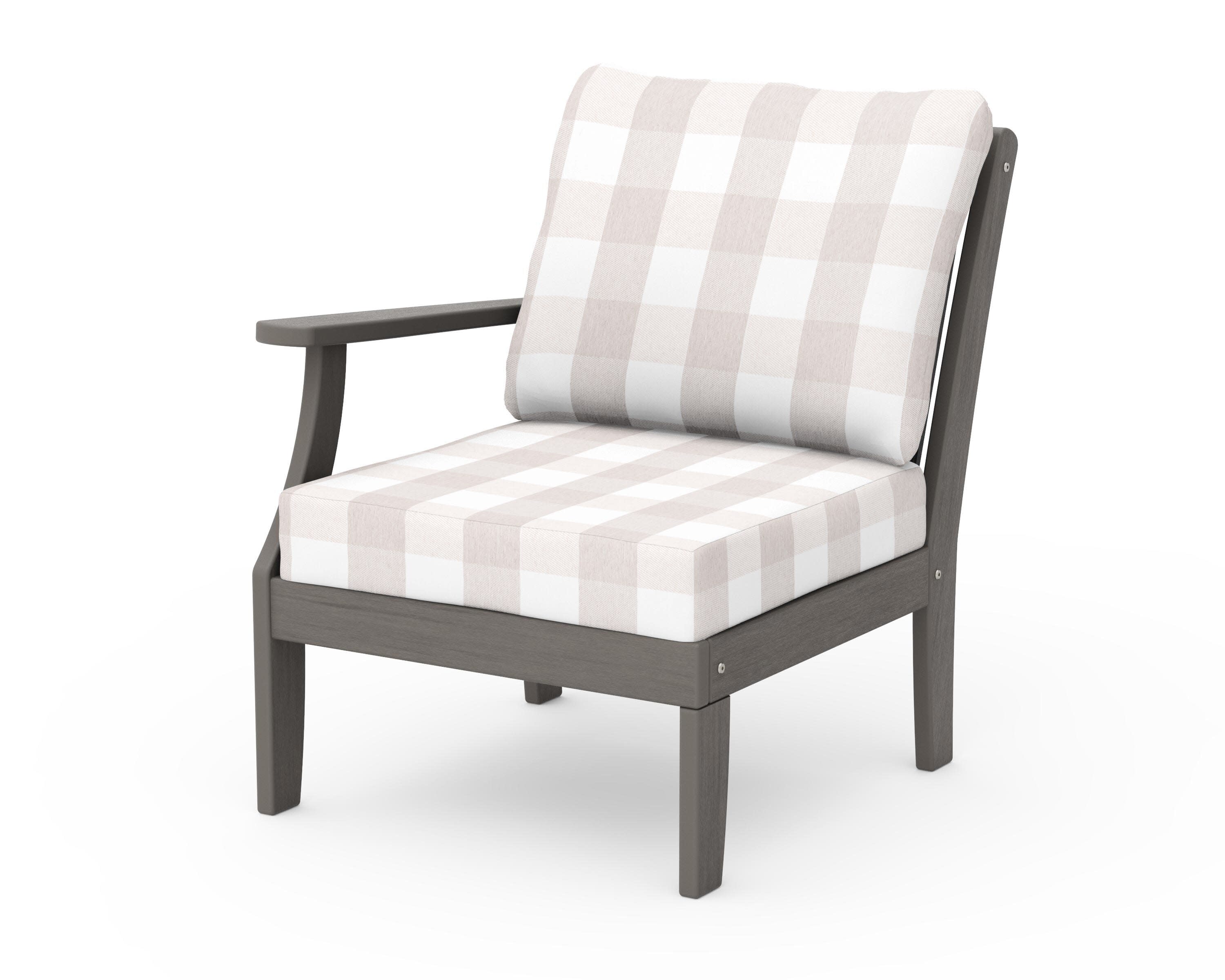 Braxton Modular Left Arm Chair in Driftwood / Buffalo Plaid Dune Burlap
