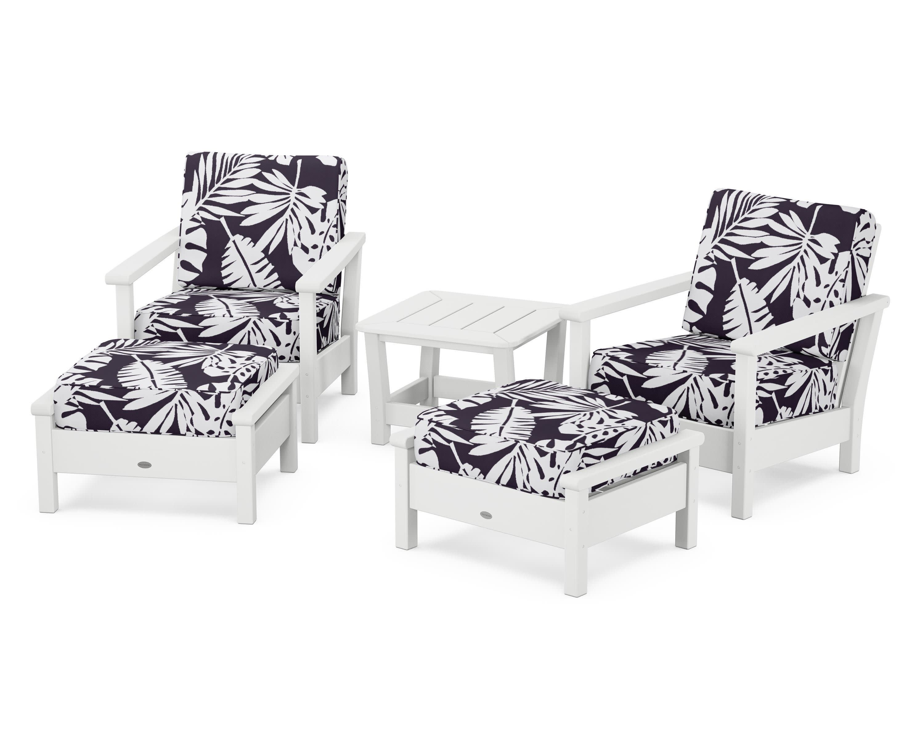 Harbour 5-Piece Deep Seating Chair Set in White / Leaf Navy