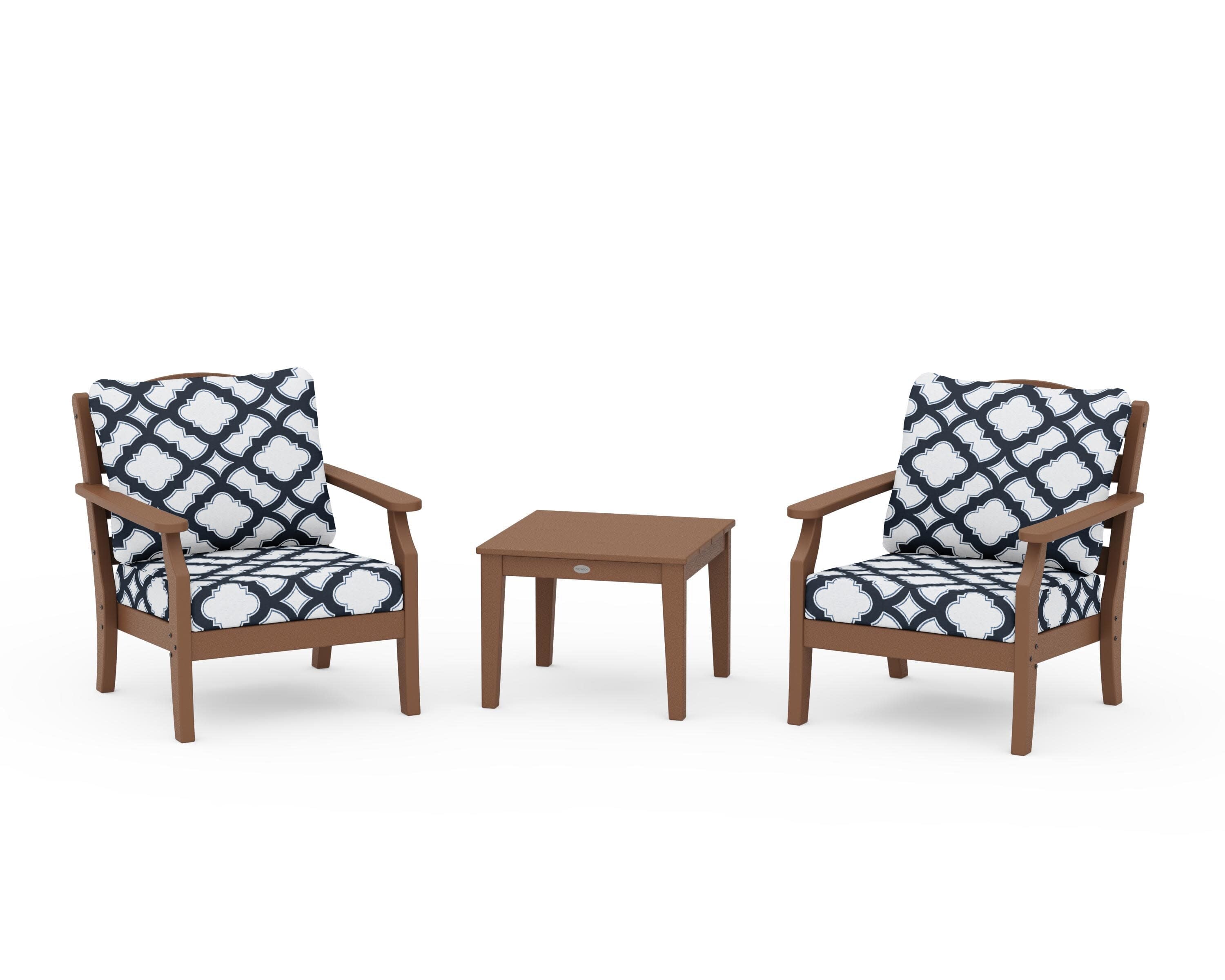 Savannah 3-Piece Deep Seating Set in Teak / Trellis Marine Indigo