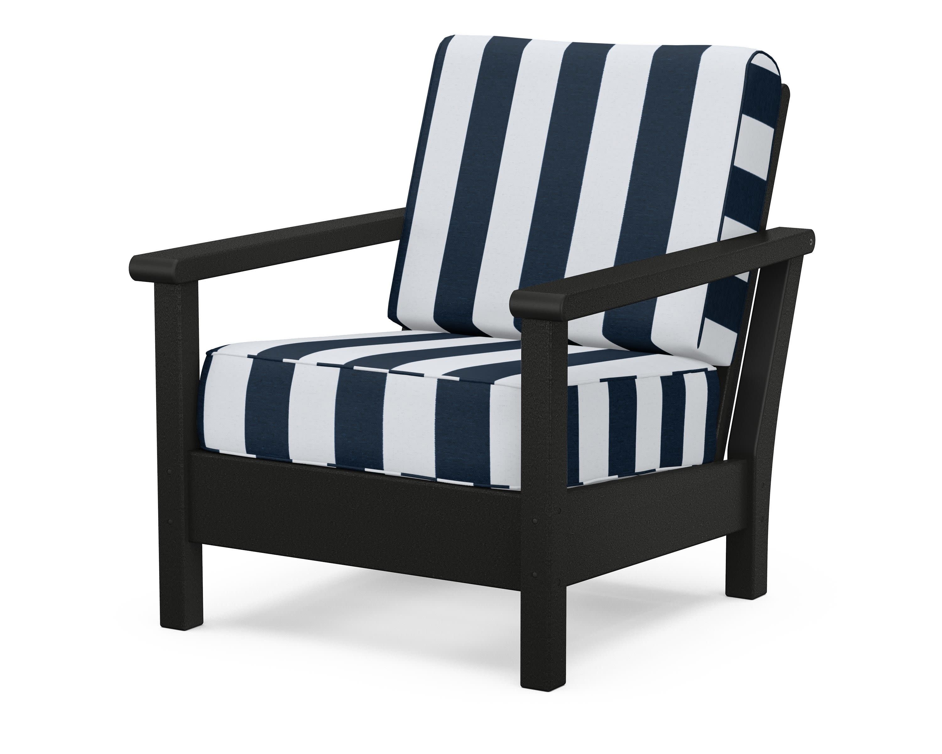 Harbour Deep Seating Chair in Black / Cabana Stripe Marine Indigo