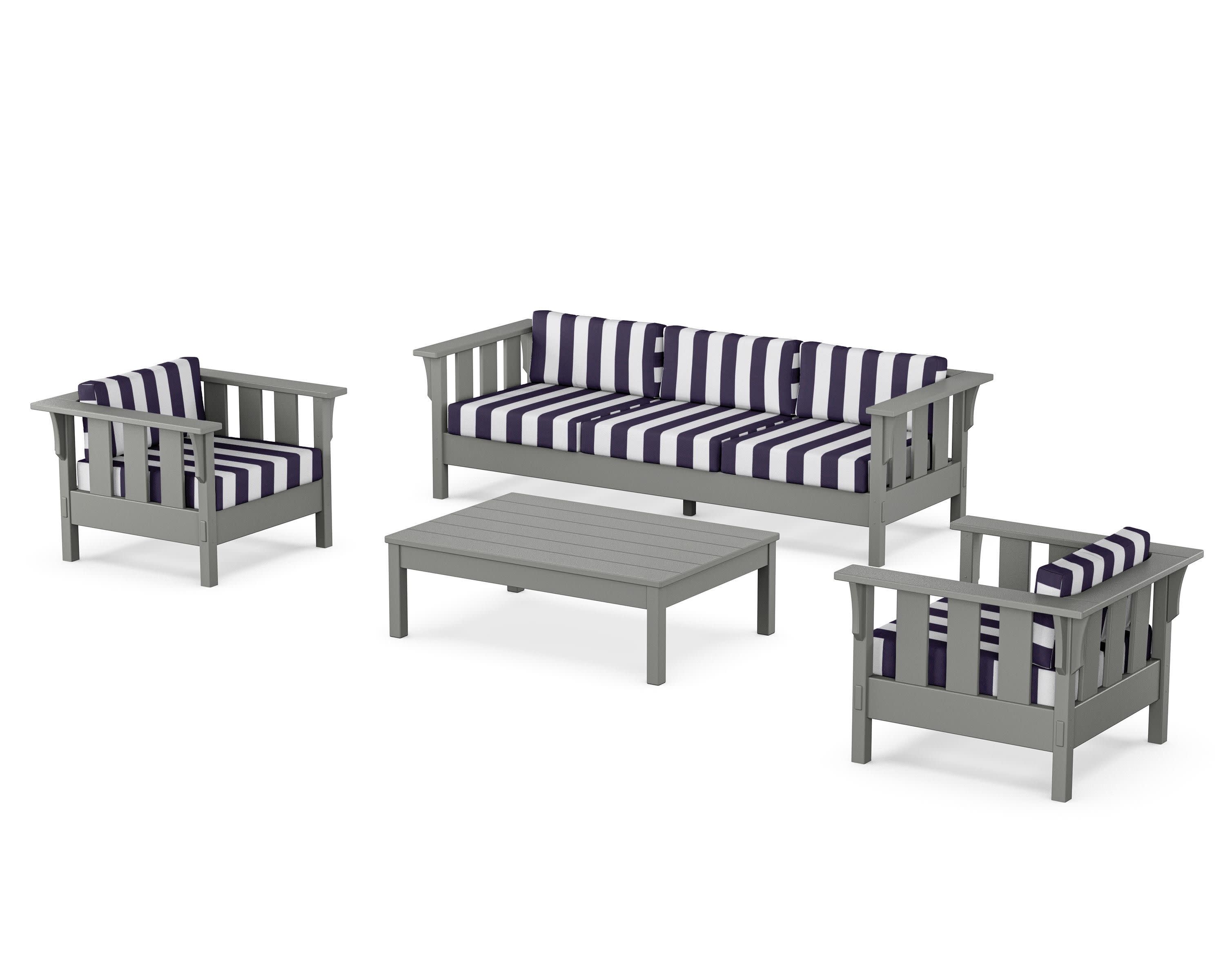Acadia 4-Piece Deep Seating Set with Sofa in Slate Grey / Cabana Stripe Navy
