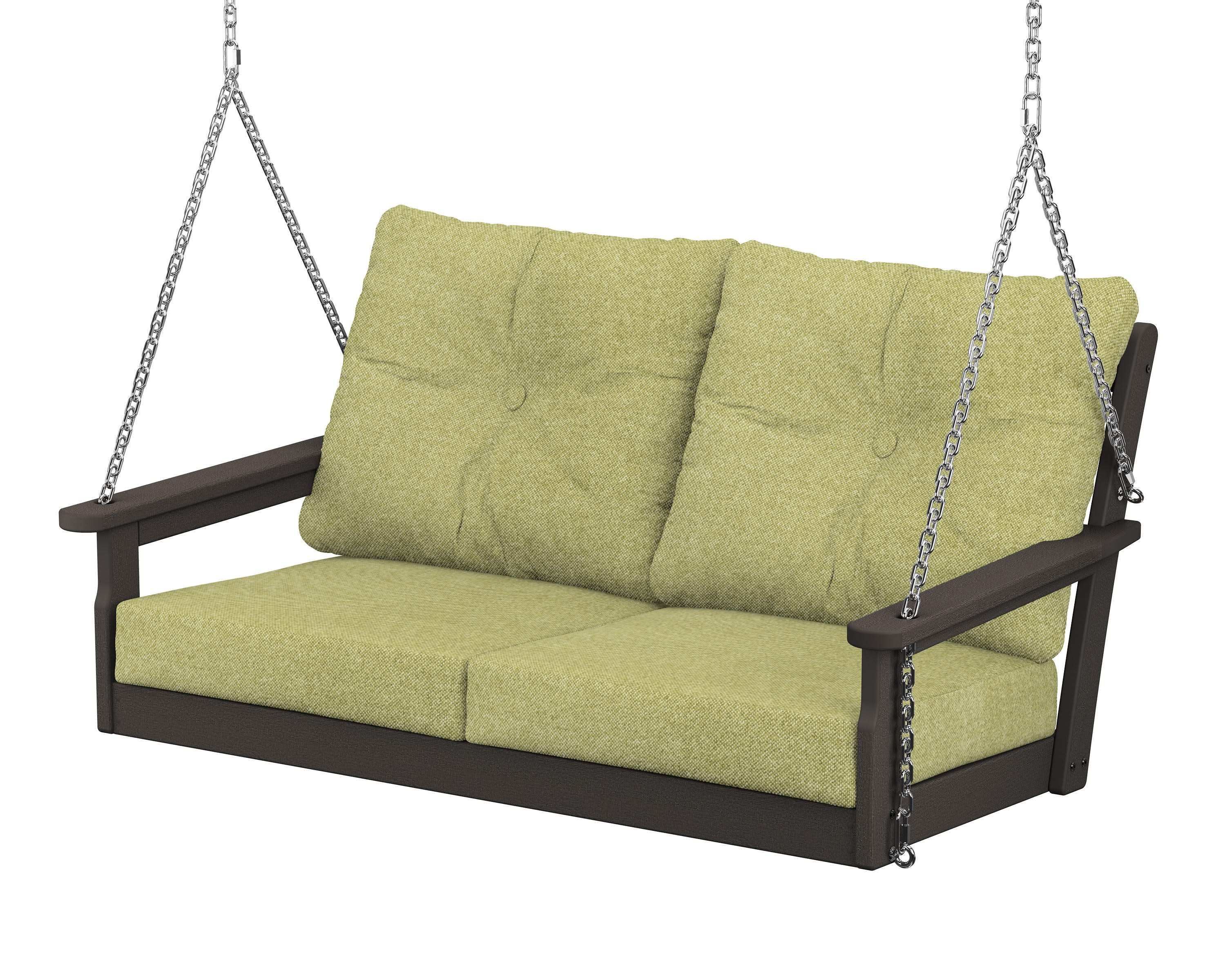 Vineyard Deep Seating Swing in Vintage Coffee / Chartreuse Boucle
