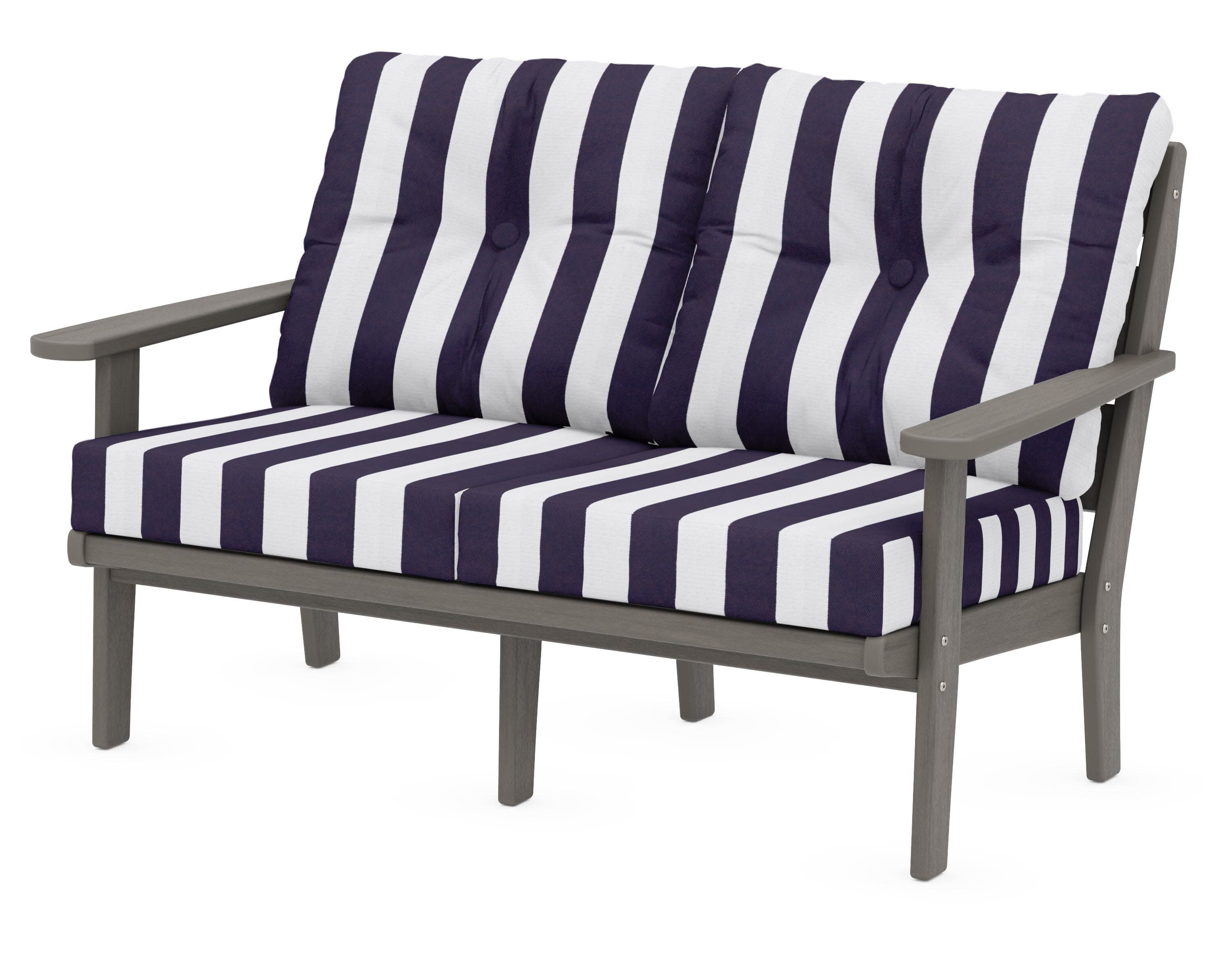 Lakeside Deep Seating Loveseat in Driftwood / Cabana Stripe Navy