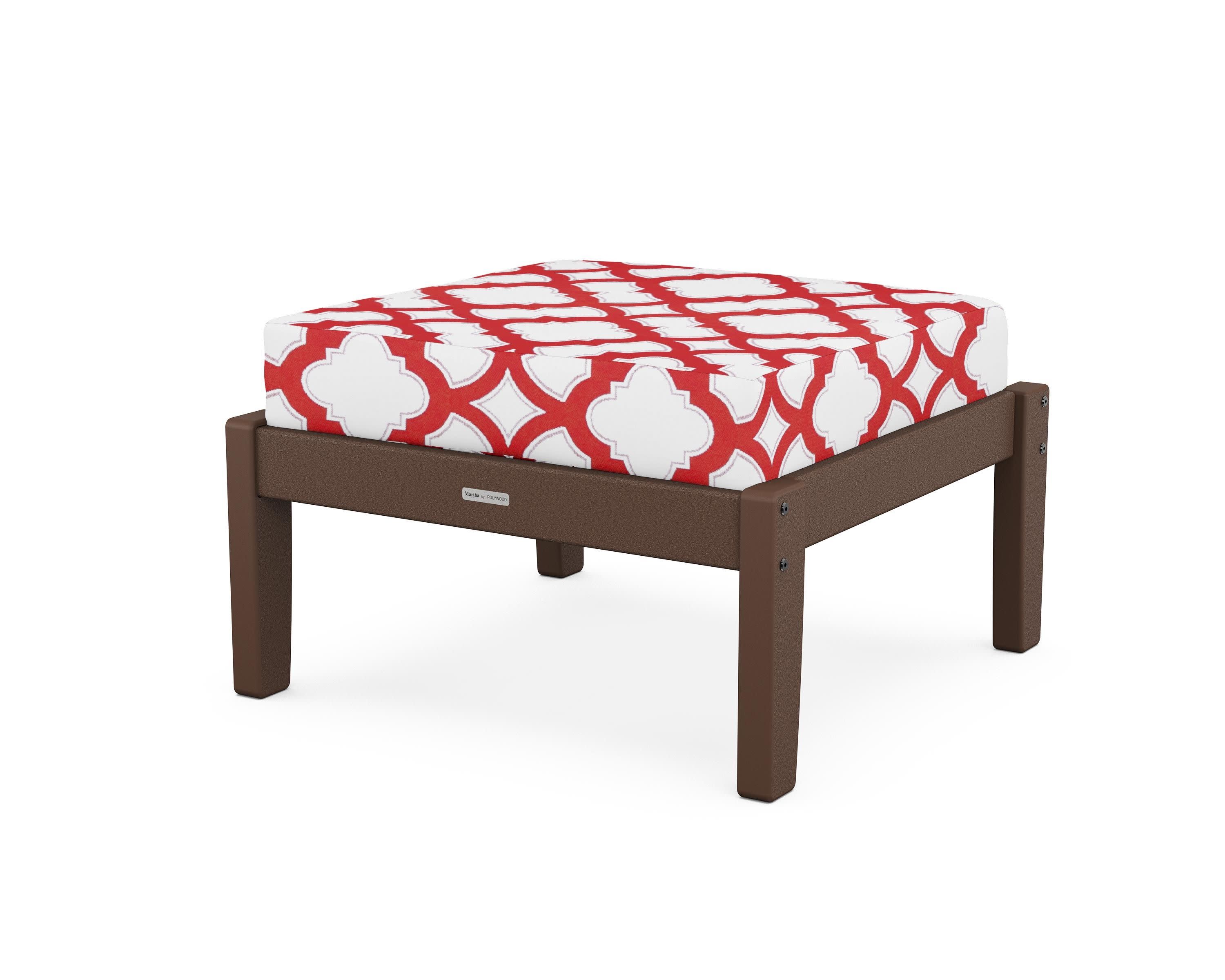 Chinoiserie Deep Seating Ottoman in Mahogany / Trellis Crimson