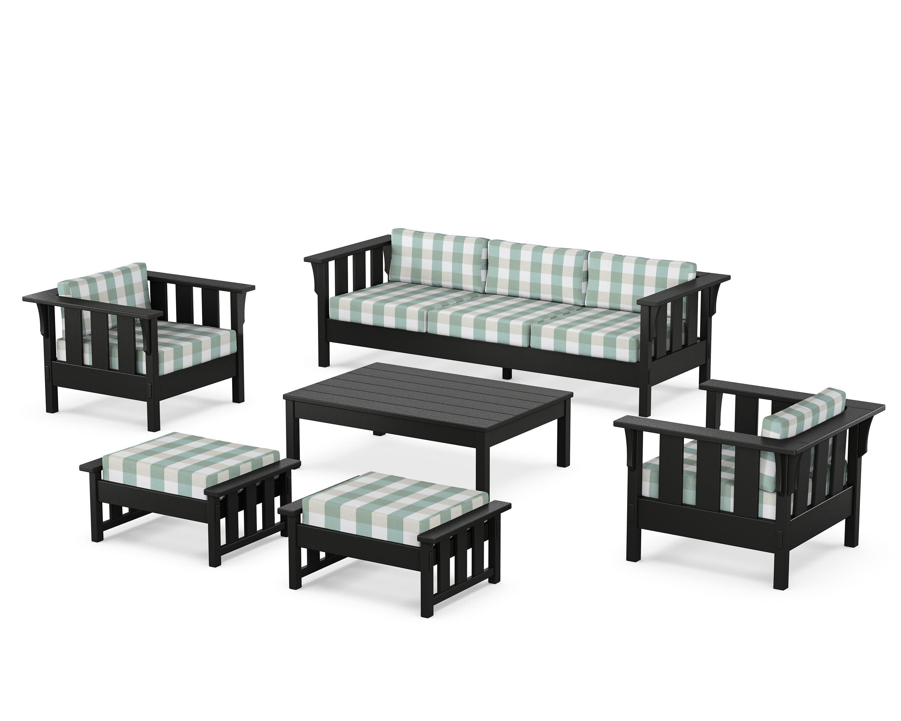 Acadia 6-Piece Lounge Sofa Set in Black / Buffalo Plaid Glacier Spa