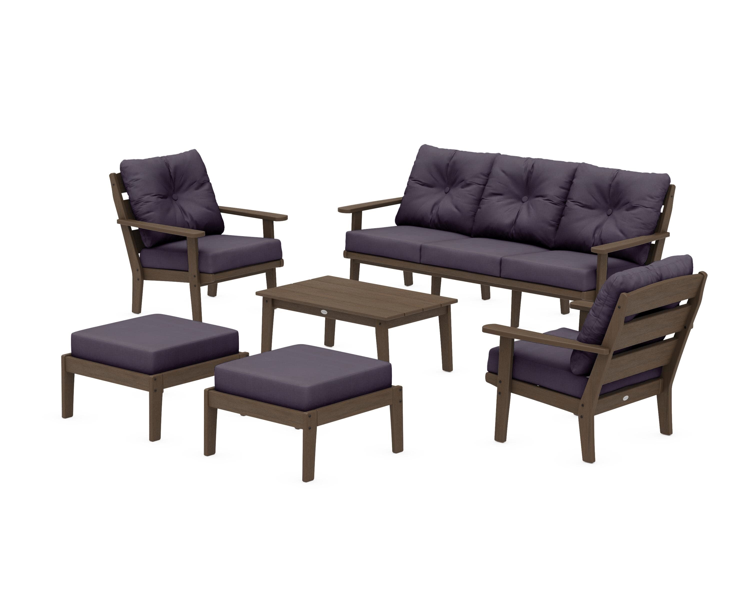 Lakeside 6-Piece Lounge Sofa Set in Kona / Navy Linen