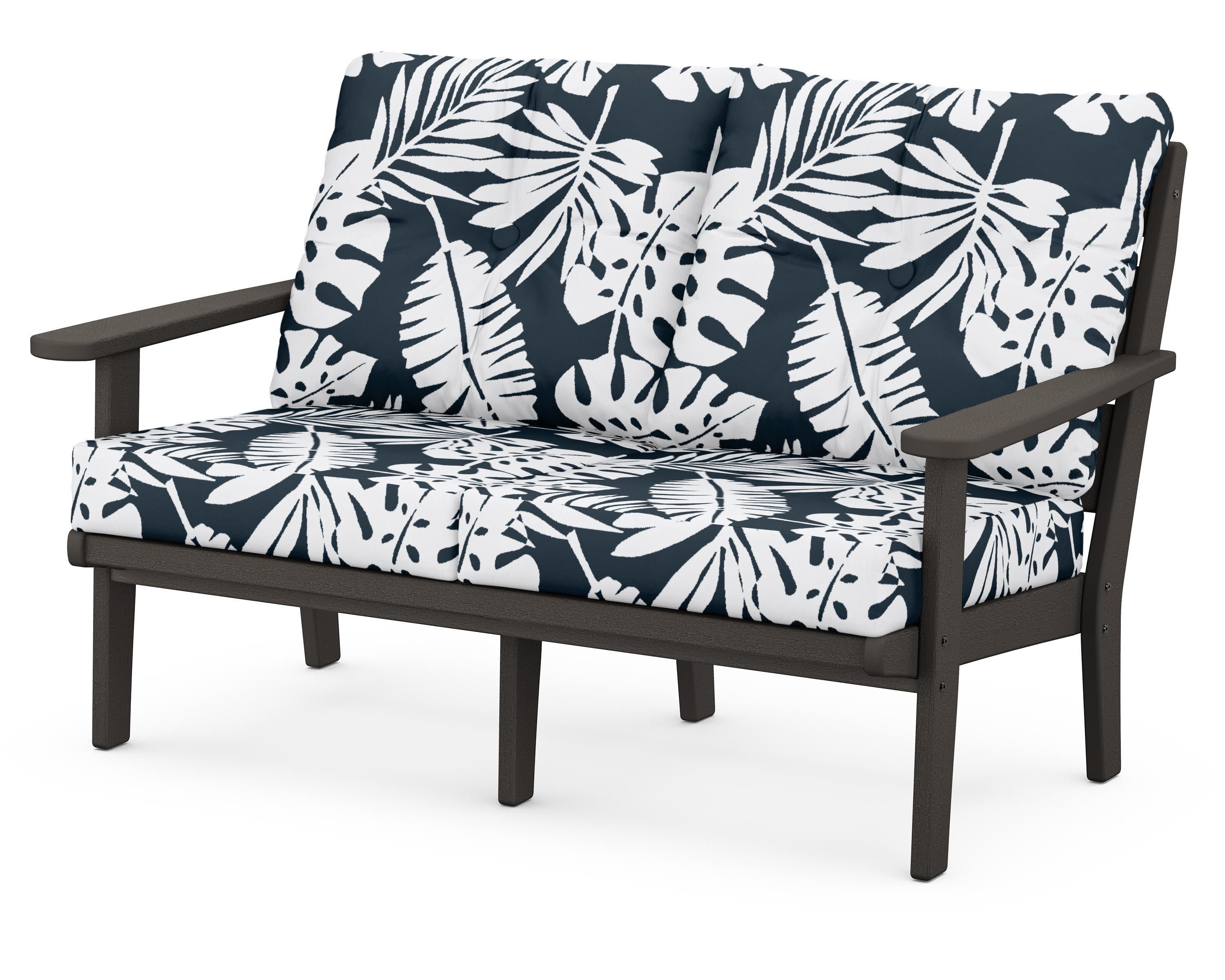 Lakeside Deep Seating Loveseat in Vintage Coffee / Leaf Marine Indigo