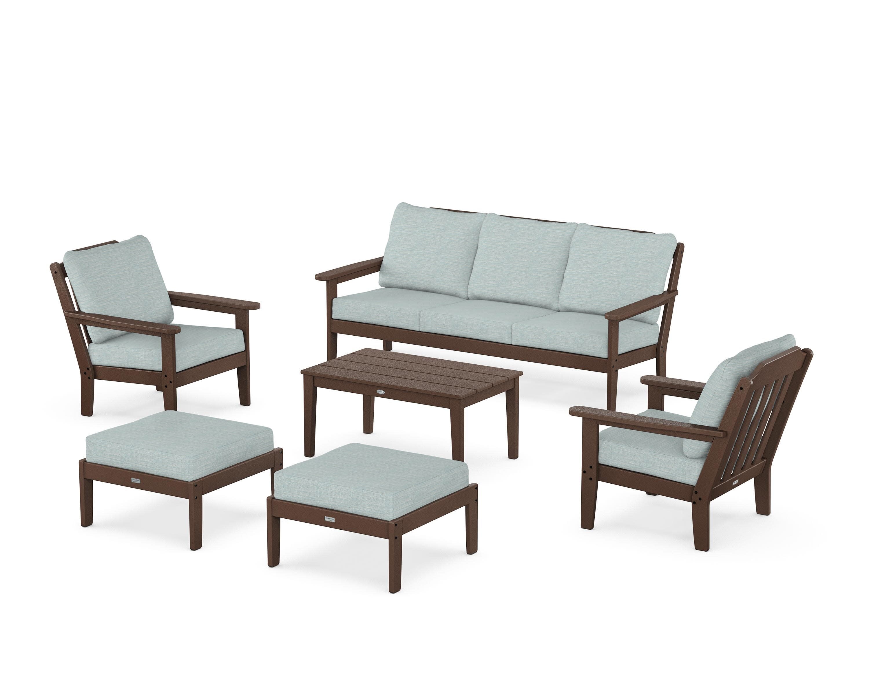 Cottage 6-Piece Lounge Sofa Set in Mahogany / Soothe Mist