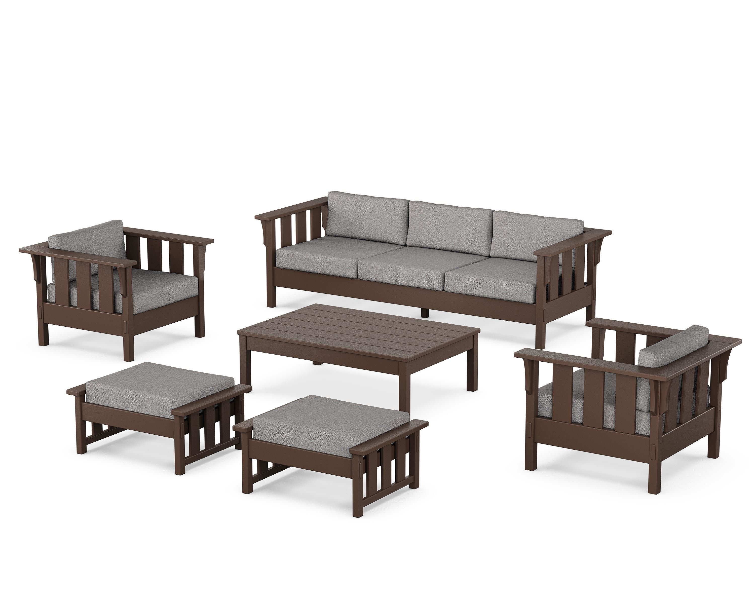 Acadia 6-Piece Lounge Sofa Set in Mahogany / Grey Mist