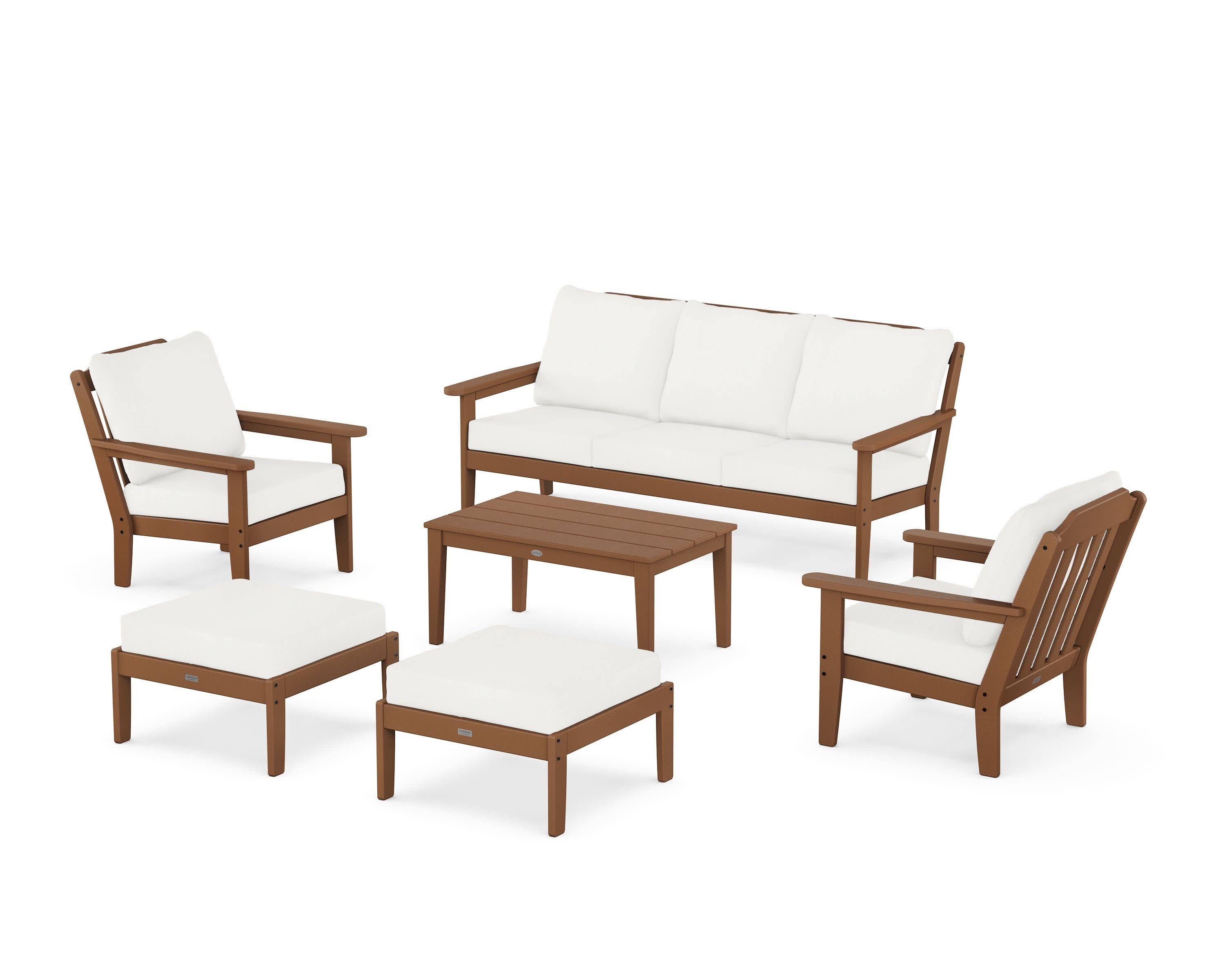 Cottage 6-Piece Lounge Sofa Set in Teak / Natural Linen