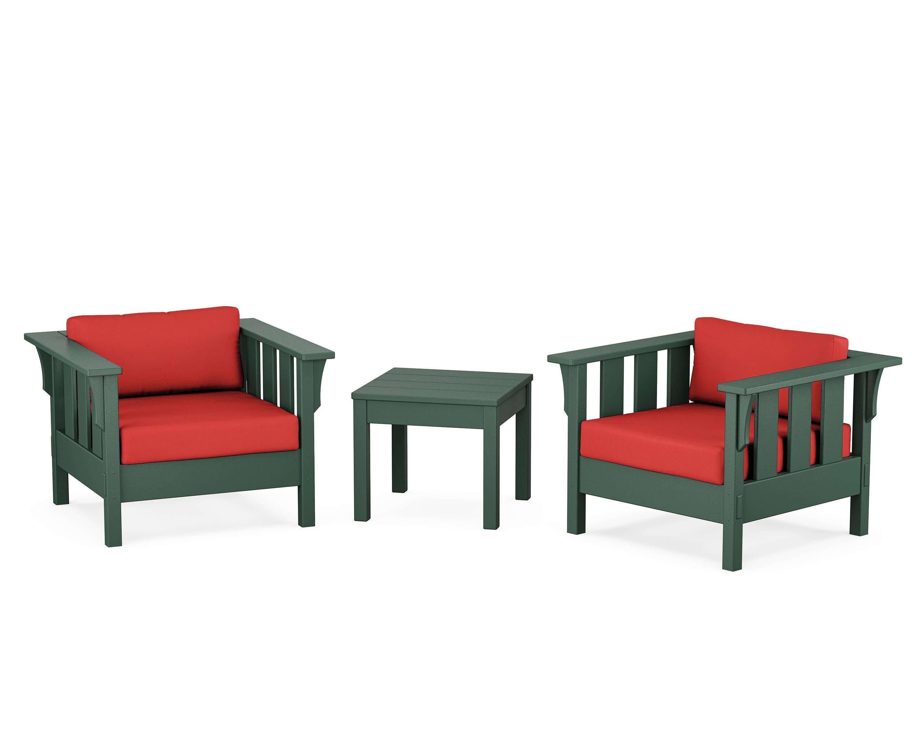 Acadia 3-Piece Deep Seating Set in Green / Crimson Linen