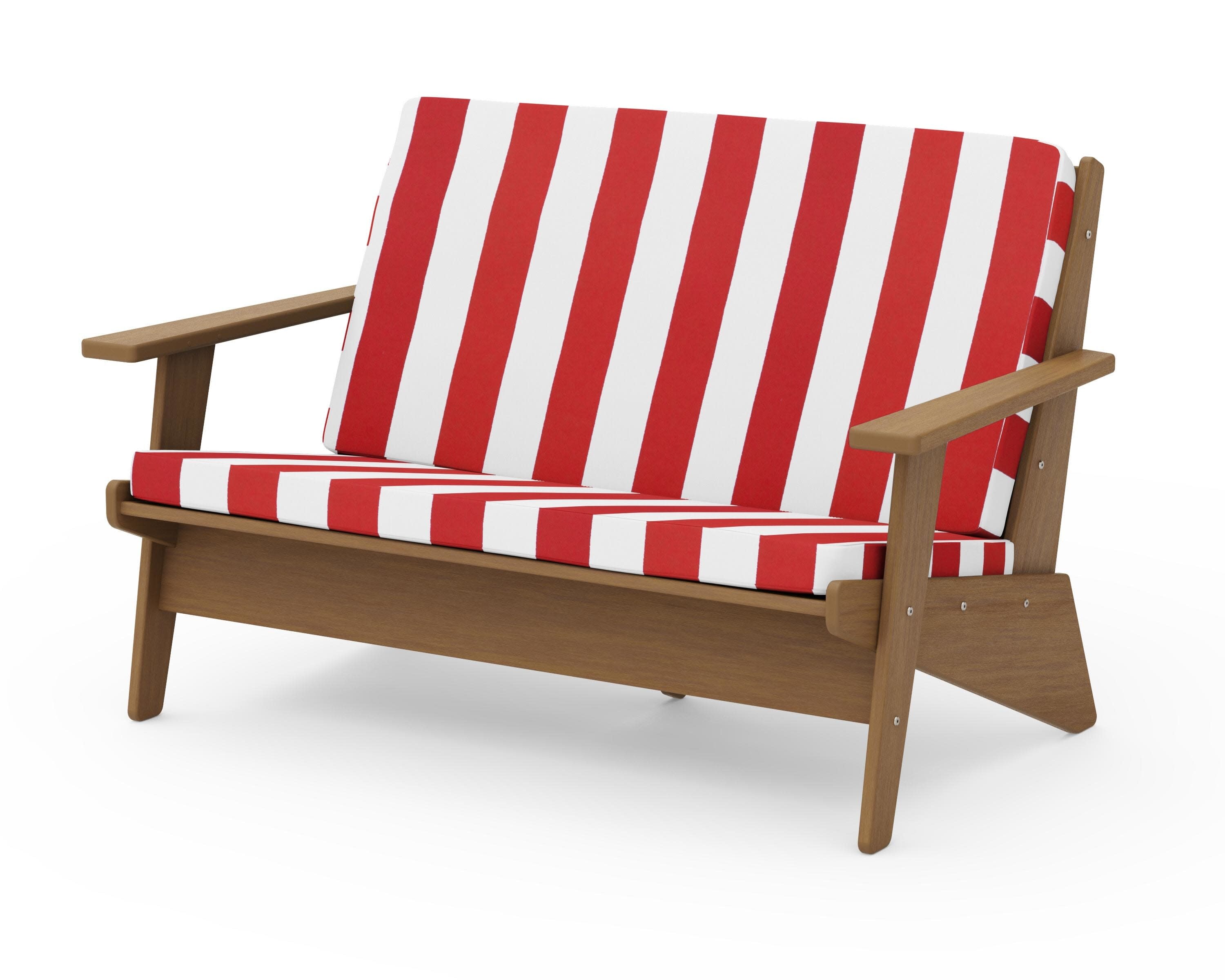 Riviera Modern Lounge Loveseat in Natural / Cabana Stripe Crimson
