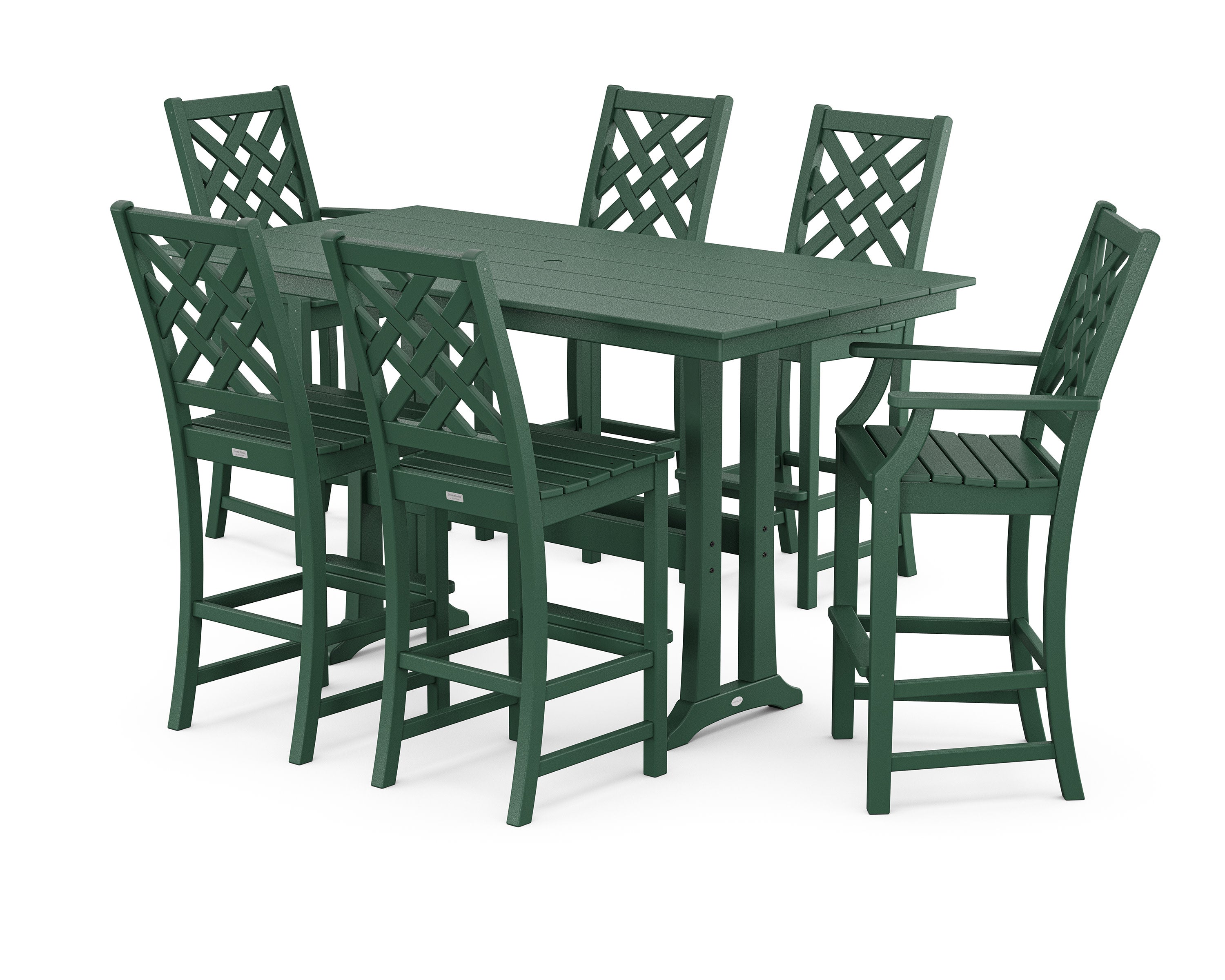 Wovendale 7-Piece Farmhouse Bar Set with Trestle Legs in Green