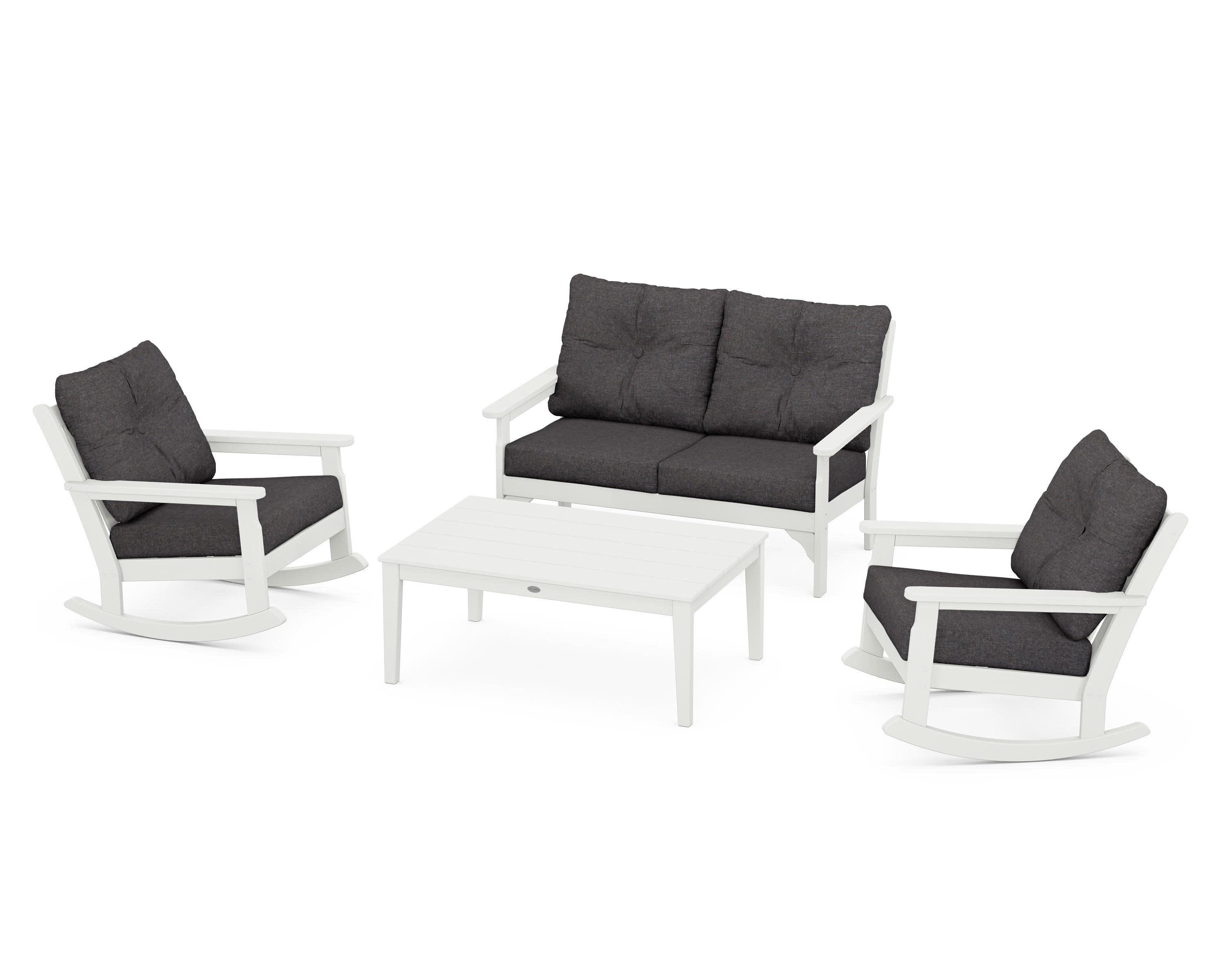 Vineyard 4-Piece Deep Seating Rocking Chair Set in Vintage White / Ash Charcoal
