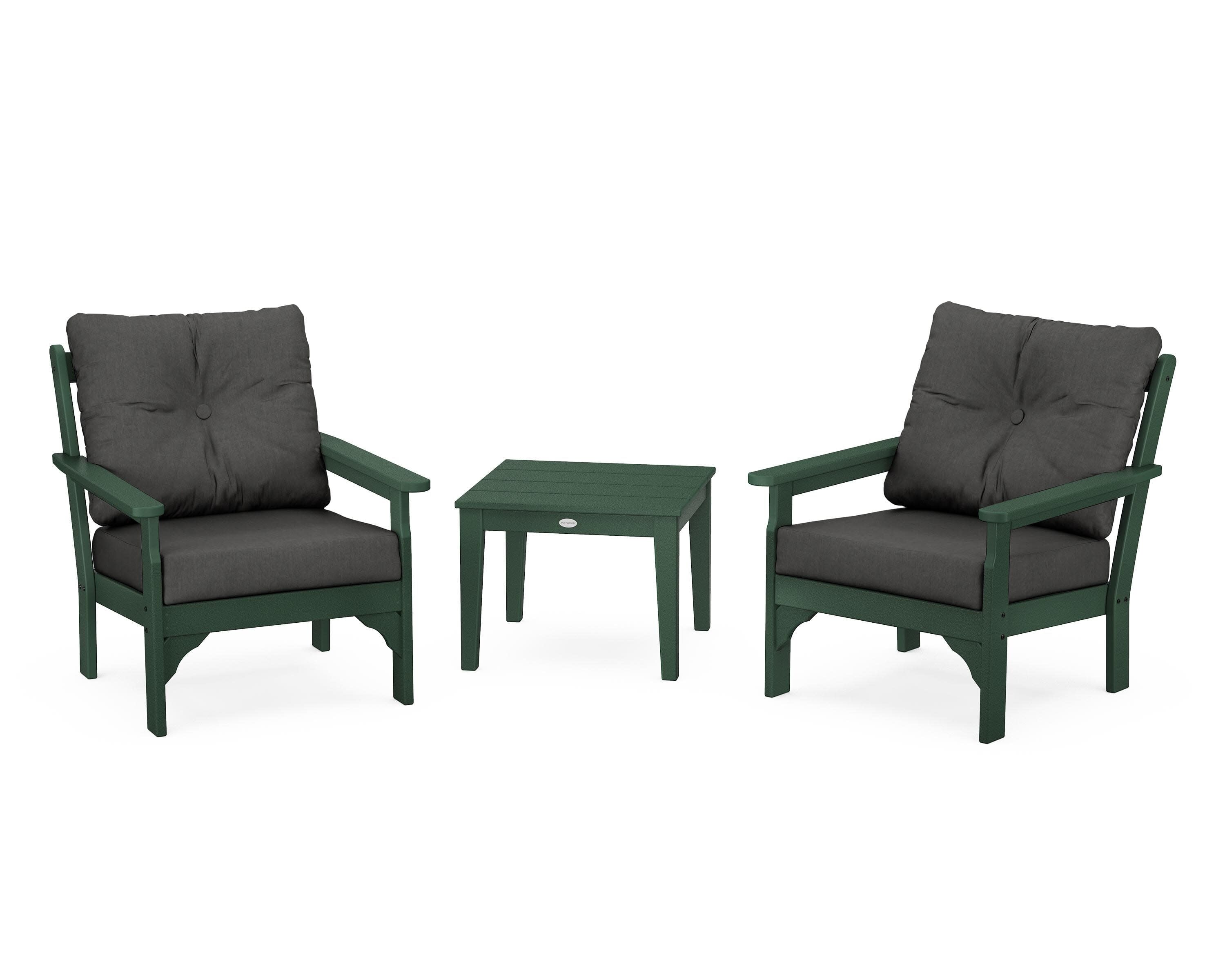 Vineyard 3-Piece Deep Seating Set in Green / Spectrum Carbon