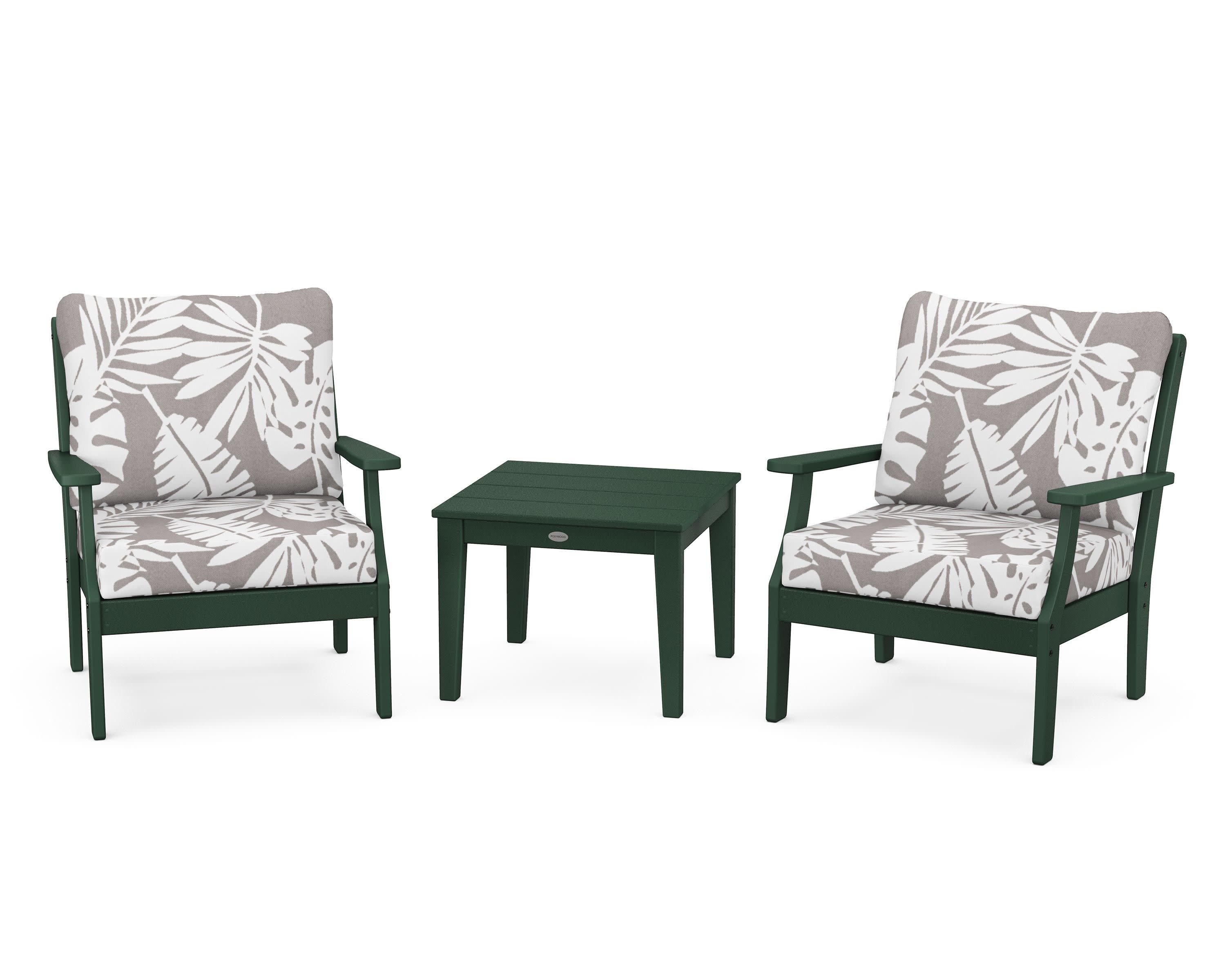 Braxton 3-Piece Deep Seating Set in Green / Leaf Grey Mist