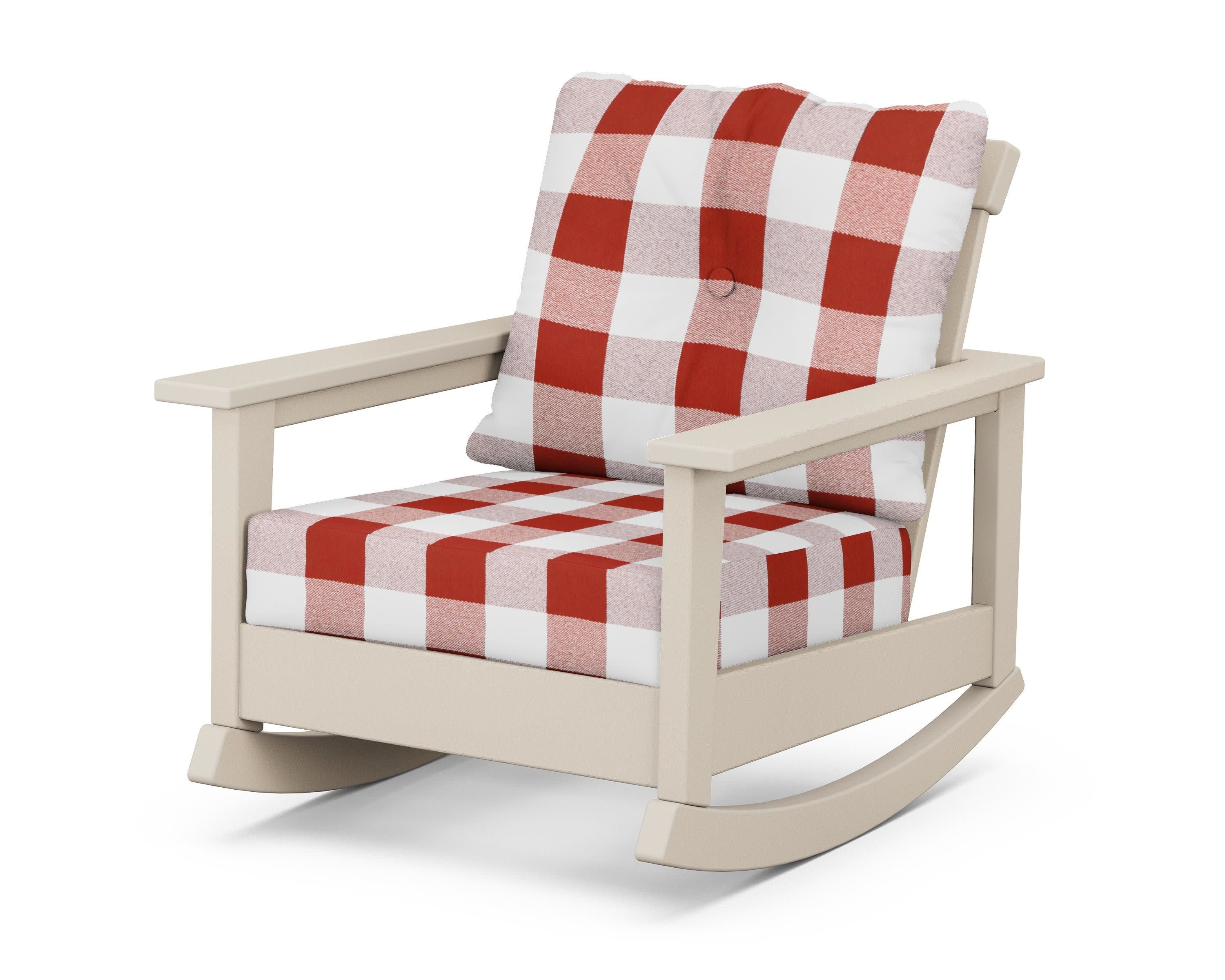 Prescott Deep Seating Rocking Chair in Sand / Buffalo Plaid Crimson